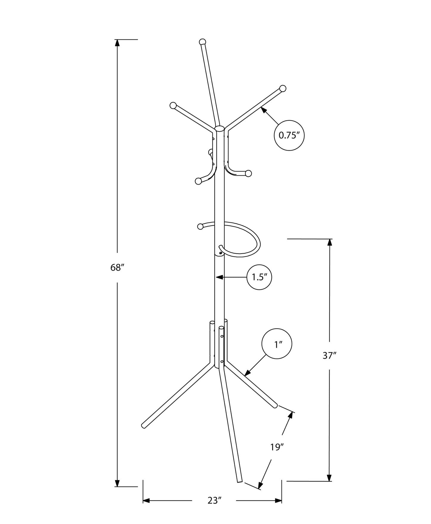 title:Coat Rack, Hall Tree, Free Standing, Hanging Bar, 6 Hooks, Entryway, 68"h, Bedroom, White Metal, Contemporary, Modern;color:White