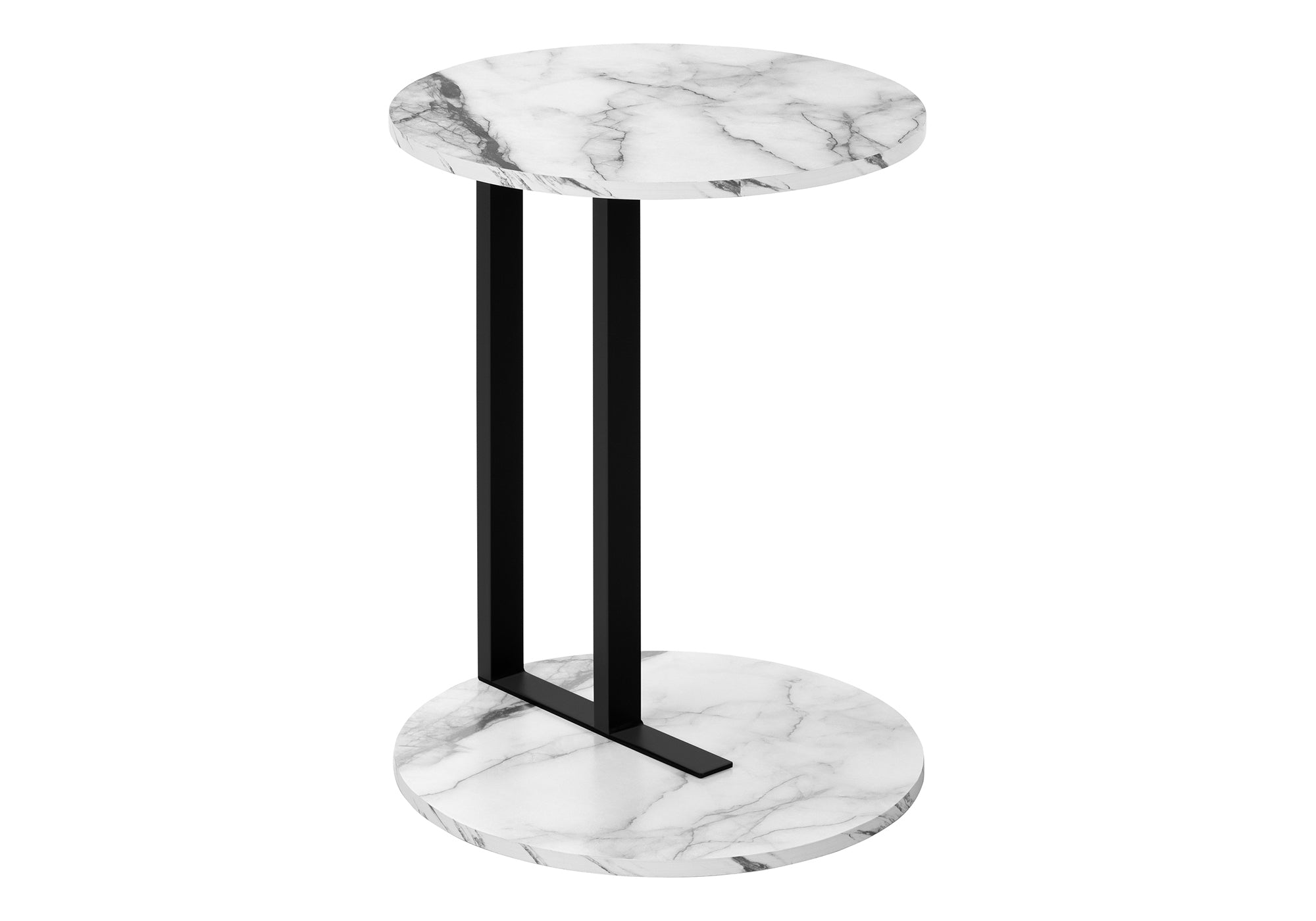 title:Accent Table, Side, Round, End, Nightstand, Lamp, Living Room, Bedroom, White Marble Look Laminate, Black Metal, Contemporary, Modern;color:White