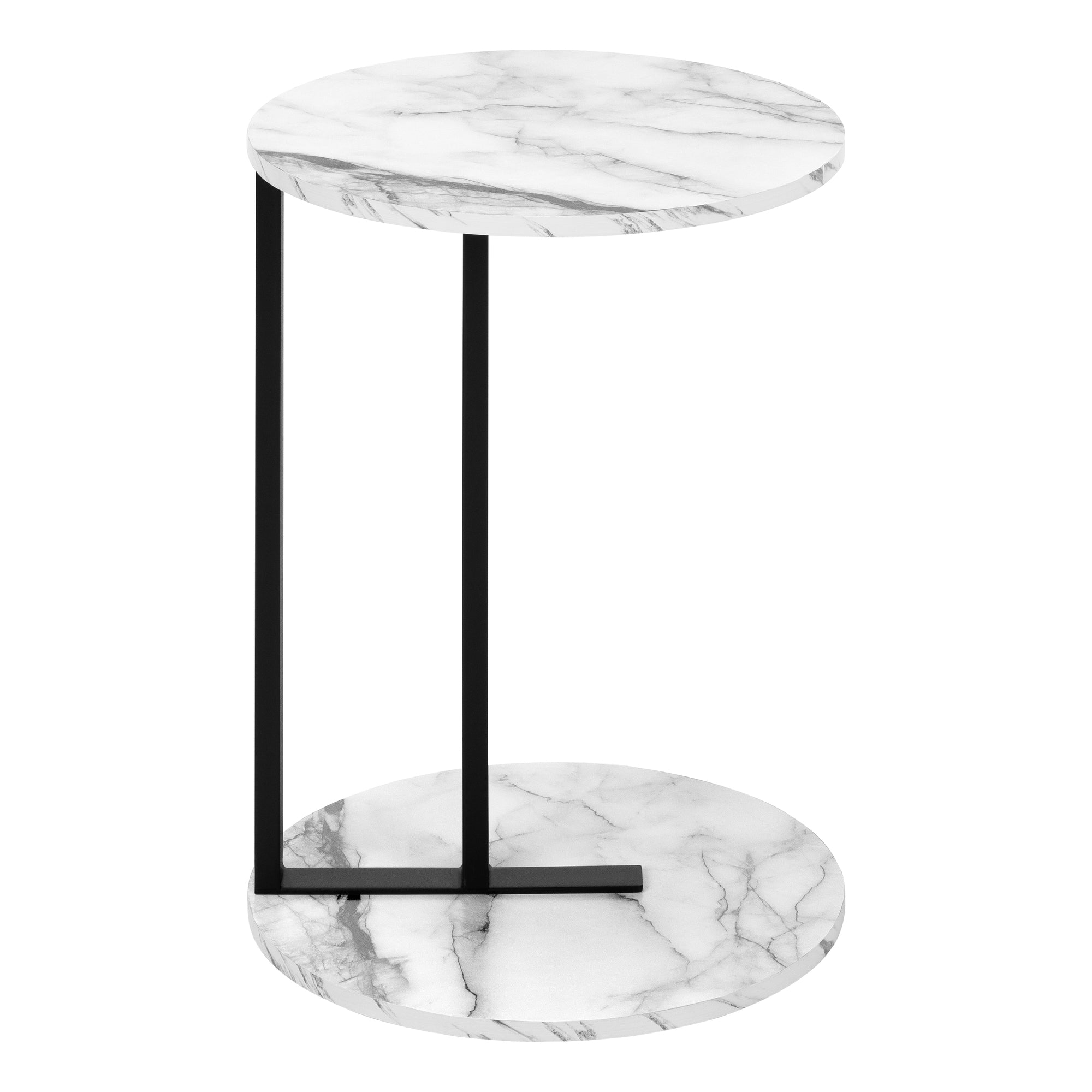 title:Accent Table, Side, Round, End, Nightstand, Lamp, Living Room, Bedroom, White Marble Look Laminate, Black Metal, Contemporary, Modern;color:White