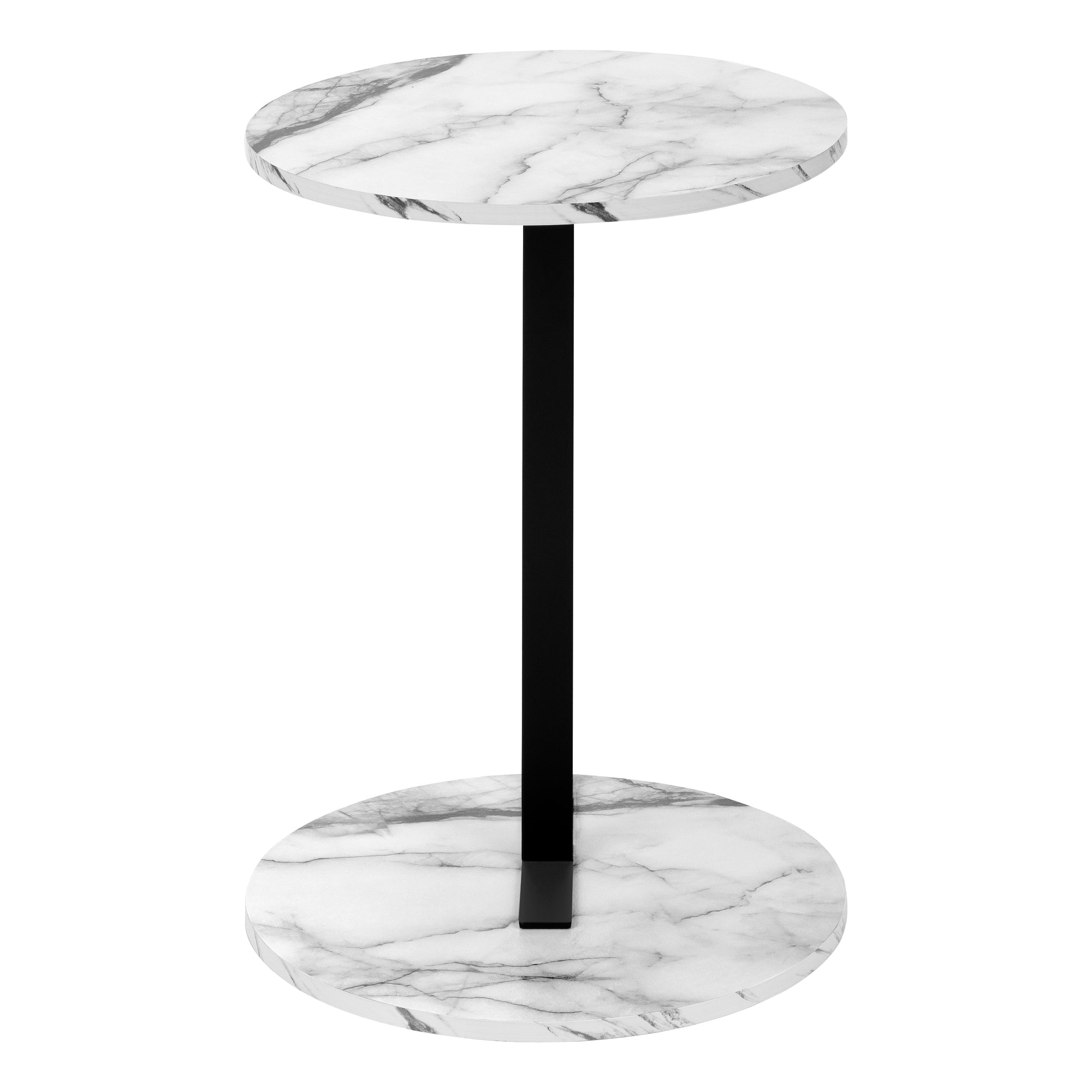 title:Accent Table, Side, Round, End, Nightstand, Lamp, Living Room, Bedroom, White Marble Look Laminate, Black Metal, Contemporary, Modern;color:White