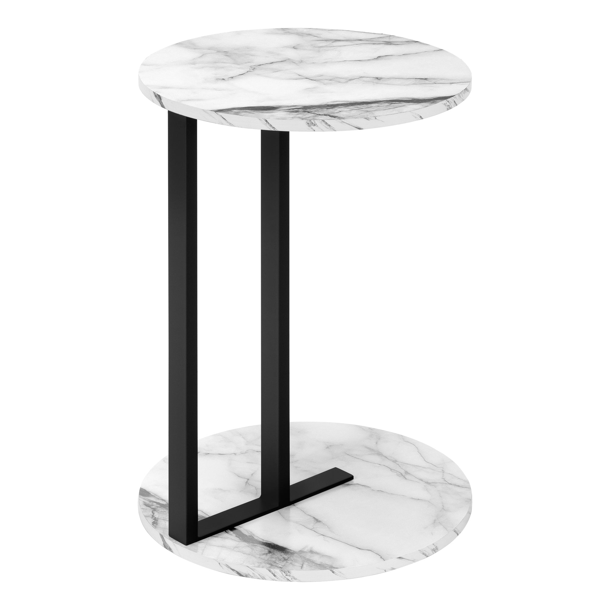 title:Accent Table, Side, Round, End, Nightstand, Lamp, Living Room, Bedroom, White Marble Look Laminate, Black Metal, Contemporary, Modern;color:White