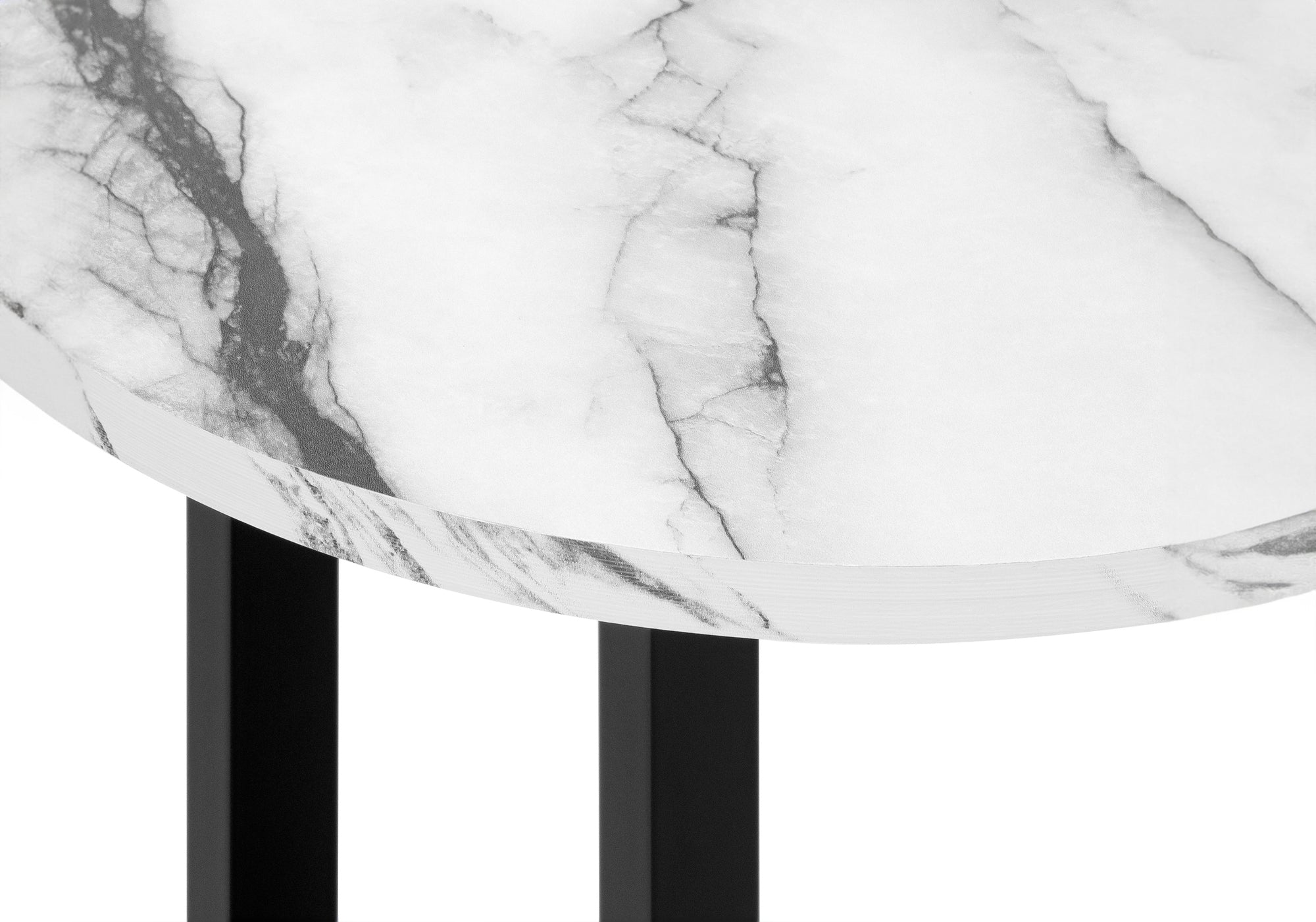 title:Accent Table, Side, Round, End, Nightstand, Lamp, Living Room, Bedroom, White Marble Look Laminate, Black Metal, Contemporary, Modern;color:White