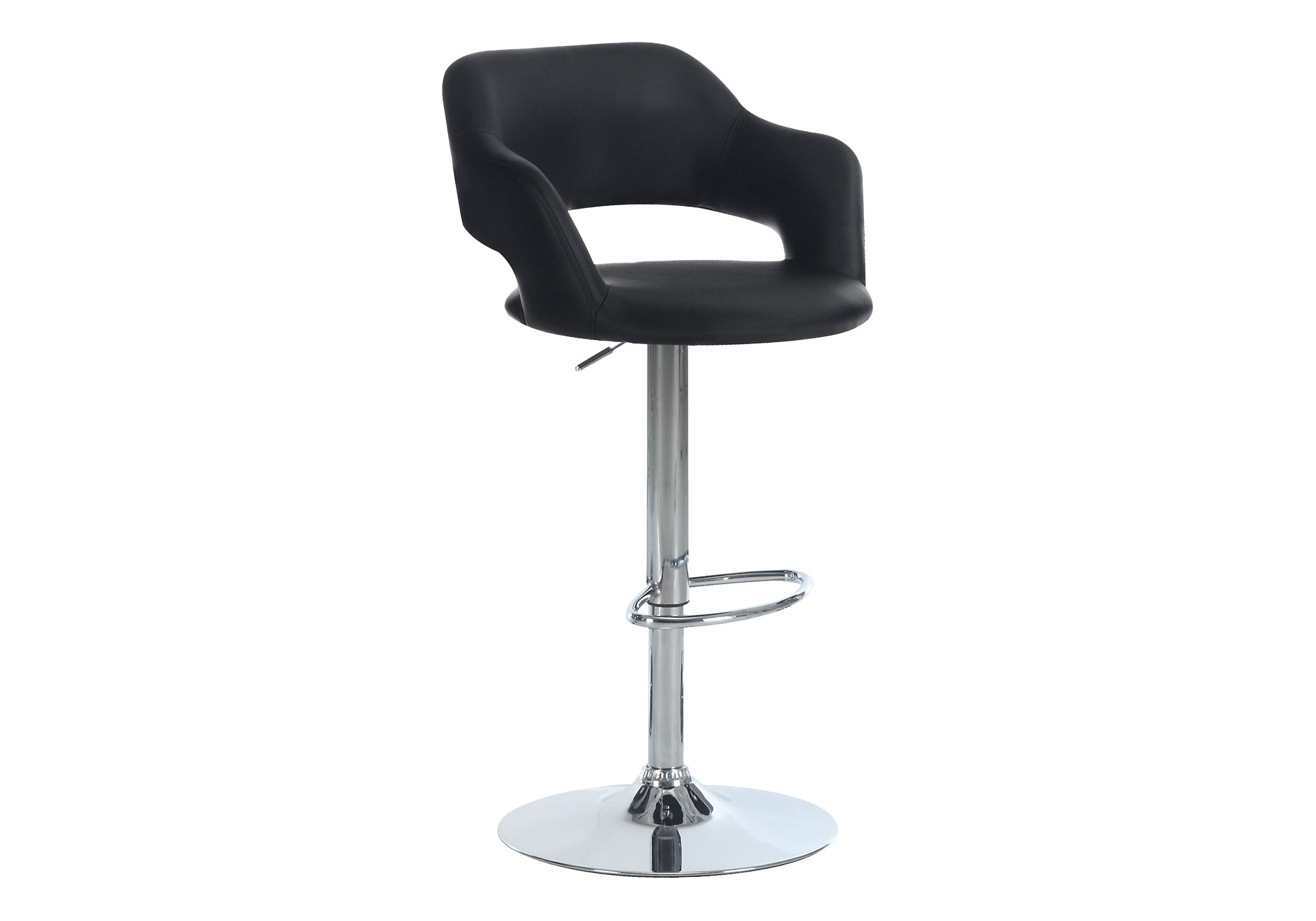 title:Bar Stool, Swivel, Bar Height, Adjustable, Chrome Metal, Black Leather Look, Contemporary, Modern;color:Black