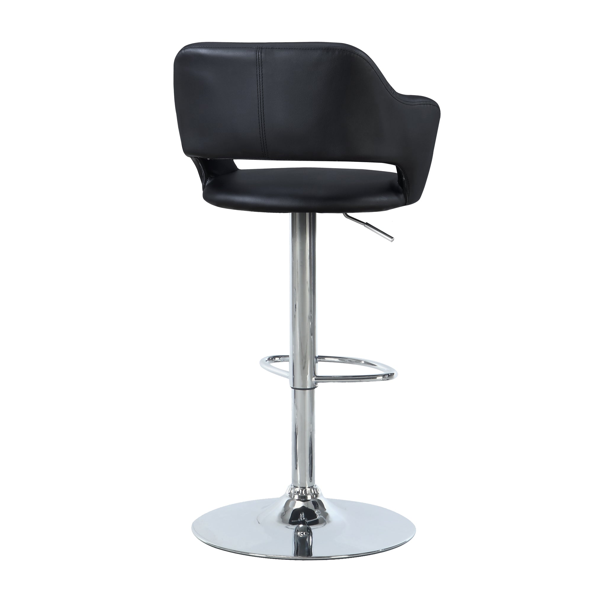 title:Bar Stool, Swivel, Bar Height, Adjustable, Chrome Metal, Black Leather Look, Contemporary, Modern;color:Black