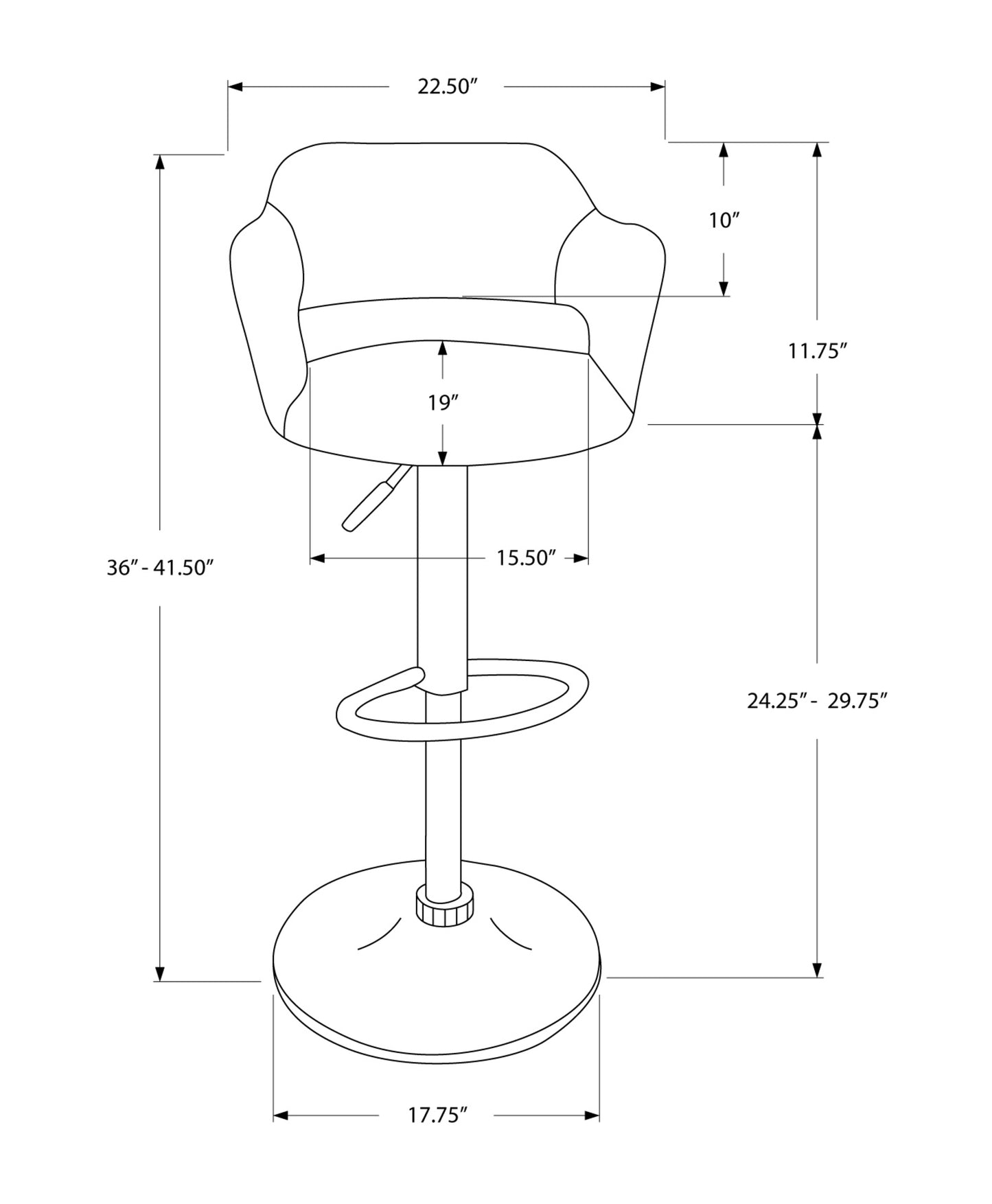 title:Bar Stool, Swivel, Bar Height, Adjustable, Chrome Metal, Black Leather Look, Contemporary, Modern;color:Black