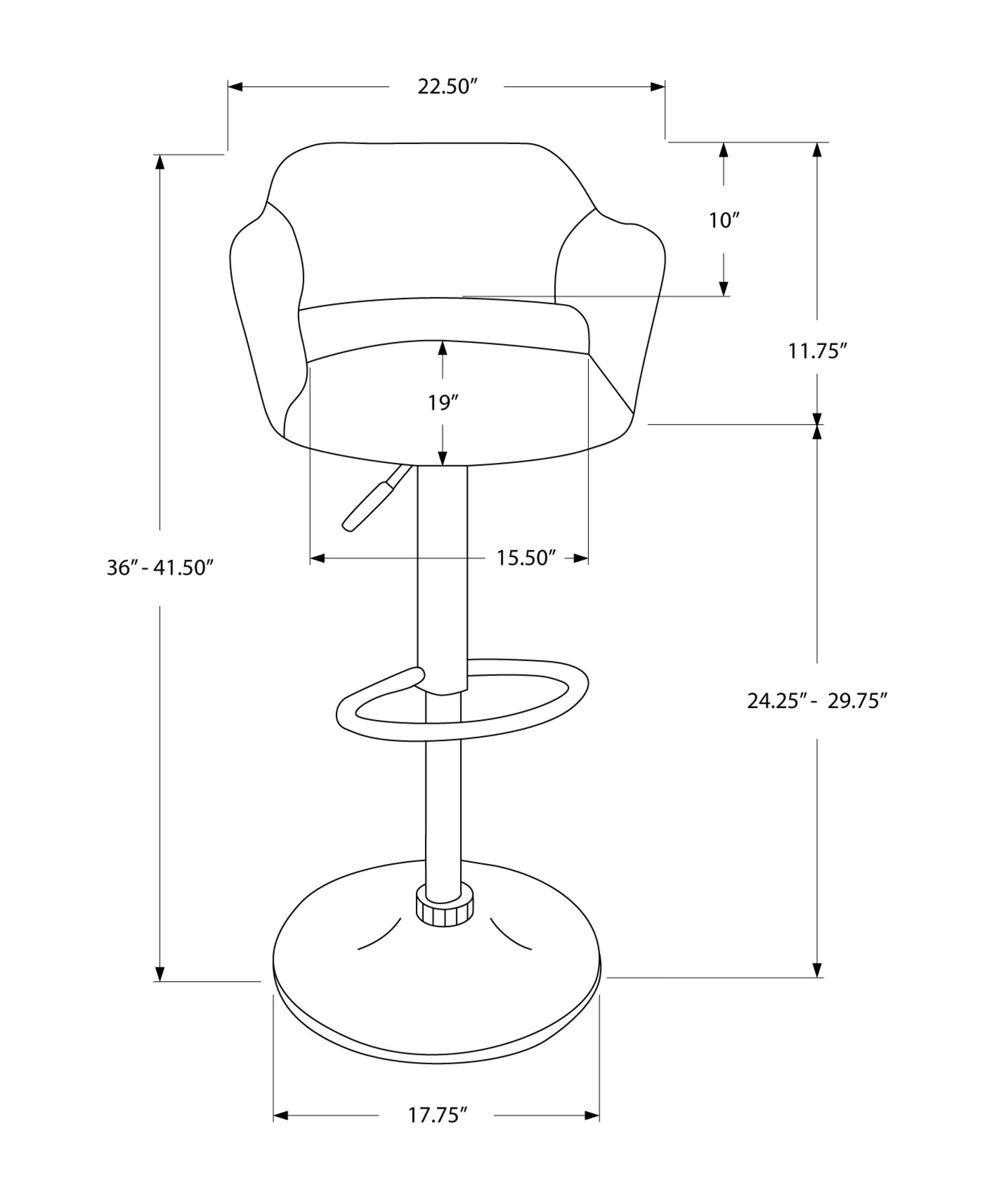 title:Bar Stool, Swivel, Bar Height, Adjustable, Chrome Metal, Black Leather Look, Contemporary, Modern;color:Black