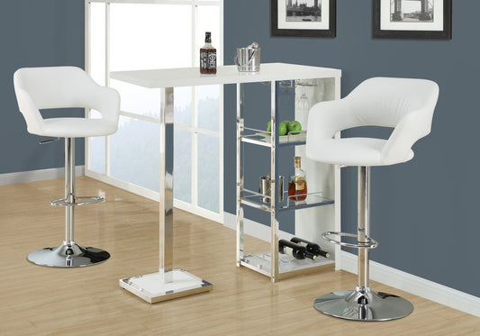 title:Bar Stool, Swivel, Bar Height, Adjustable, Chrome Metal, White Leather Look, Contemporary, Modern;color:White