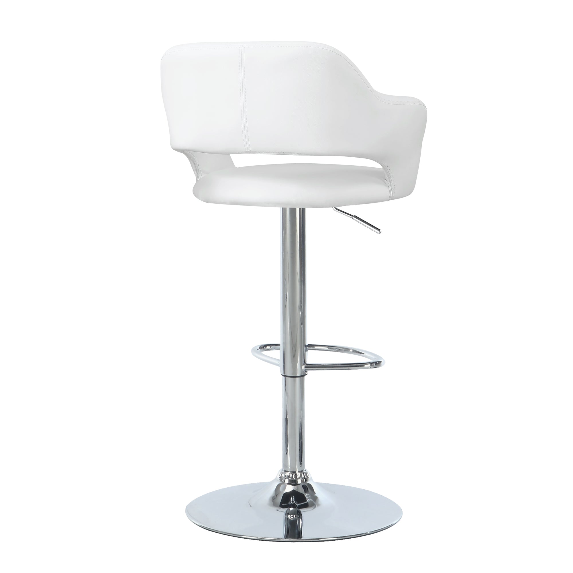 title:Bar Stool, Swivel, Bar Height, Adjustable, Chrome Metal, White Leather Look, Contemporary, Modern;color:White