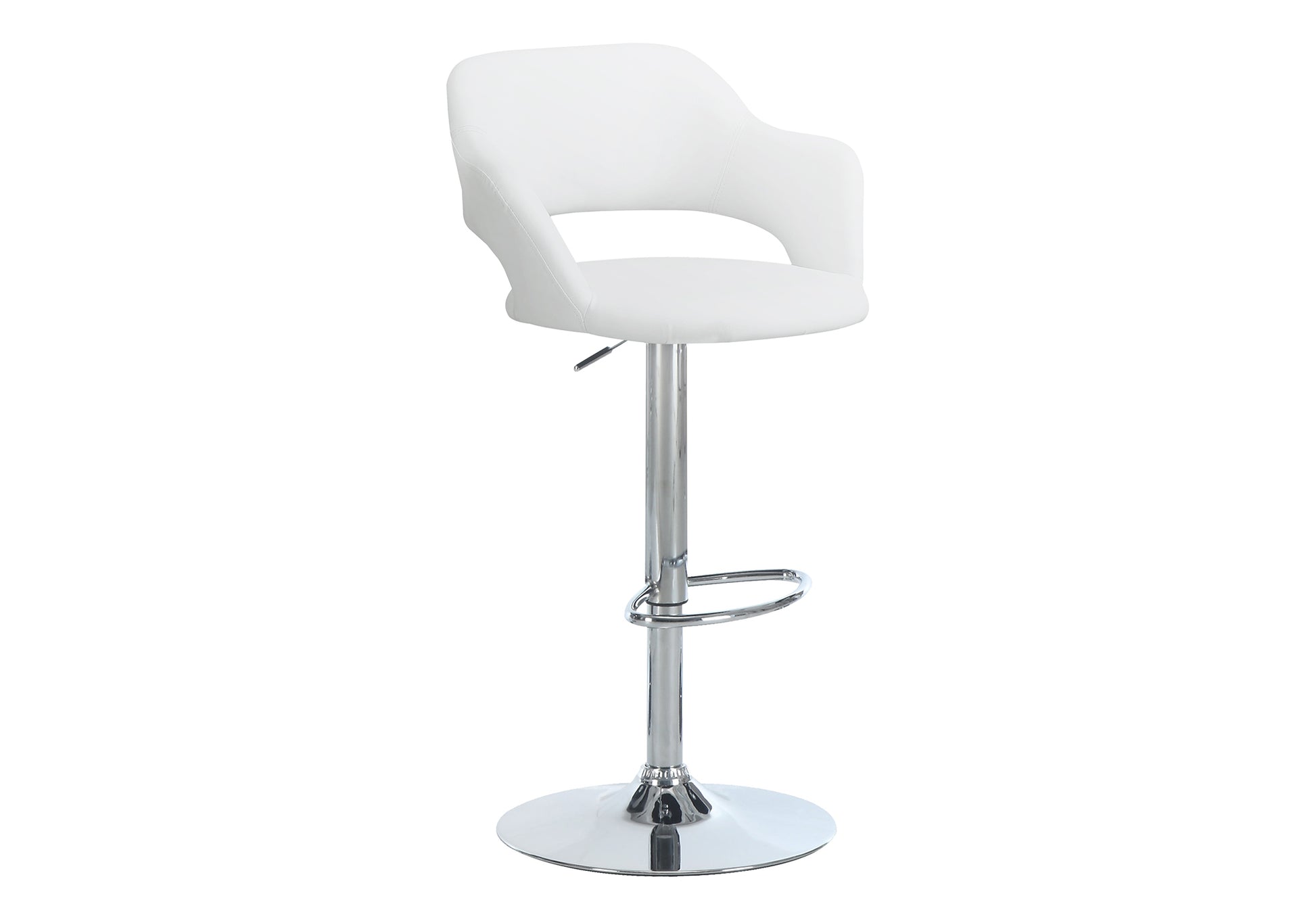 title:Bar Stool, Swivel, Bar Height, Adjustable, Chrome Metal, White Leather Look, Contemporary, Modern;color:White