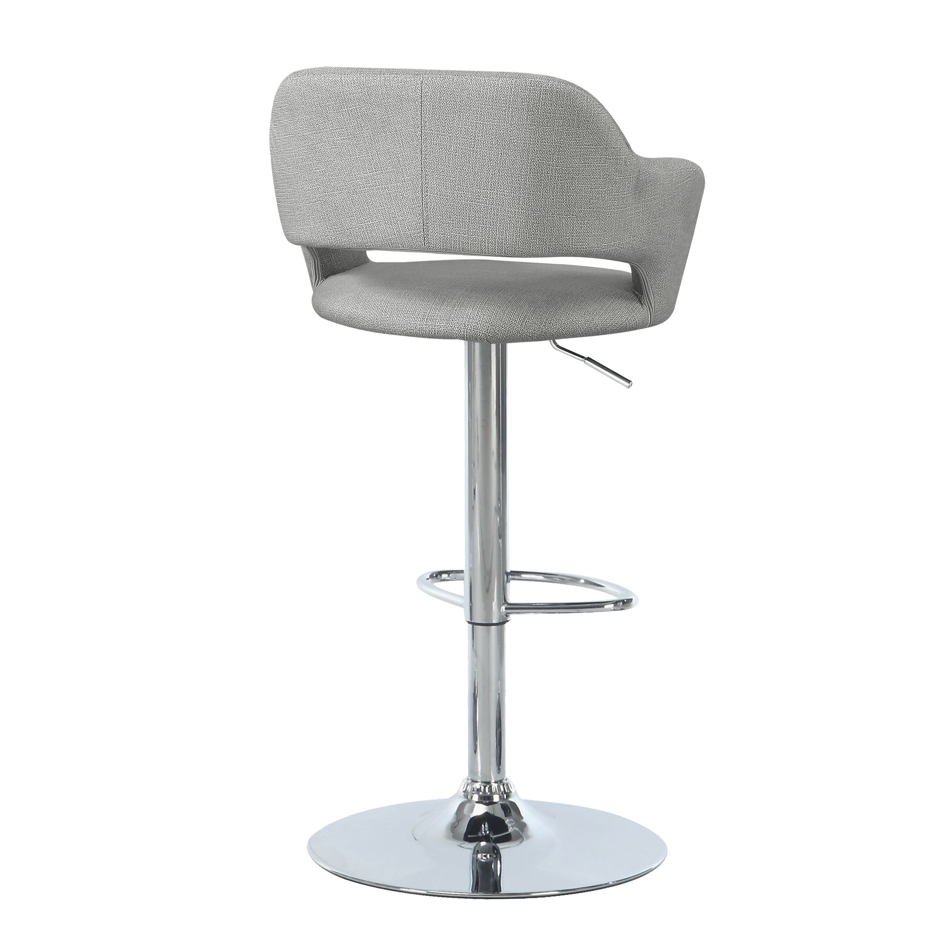 title:Bar Stool, Swivel, Bar Height, Adjustable, Chrome Metal, Grey Fabric, Contemporary, Modern;color:Grey