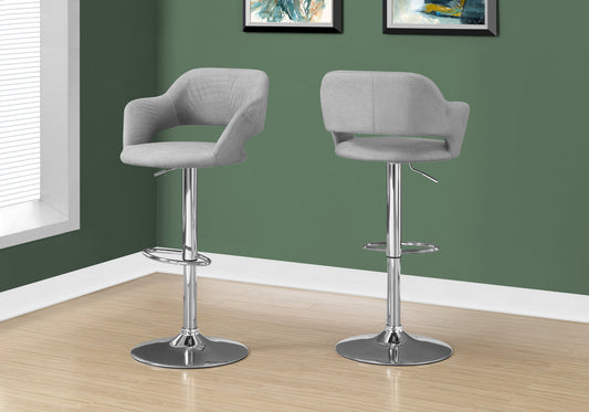 title:Bar Stool, Swivel, Bar Height, Adjustable, Chrome Metal, Grey Fabric, Contemporary, Modern;color:Grey