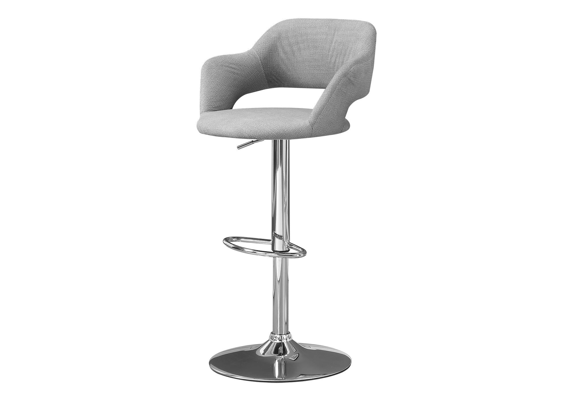 title:Bar Stool, Swivel, Bar Height, Adjustable, Chrome Metal, Grey Fabric, Contemporary, Modern;color:Grey