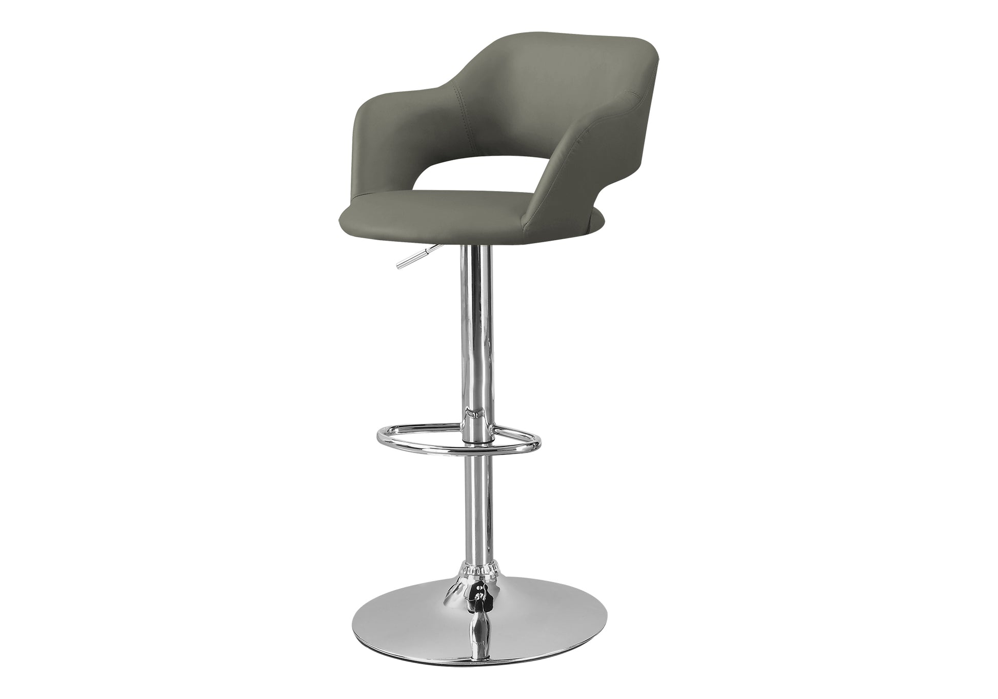 title:Bar Stool, Swivel, Bar Height, Adjustable, Chrome Metal, Grey Leather Look, Contemporary, Modern;color:Light Grey