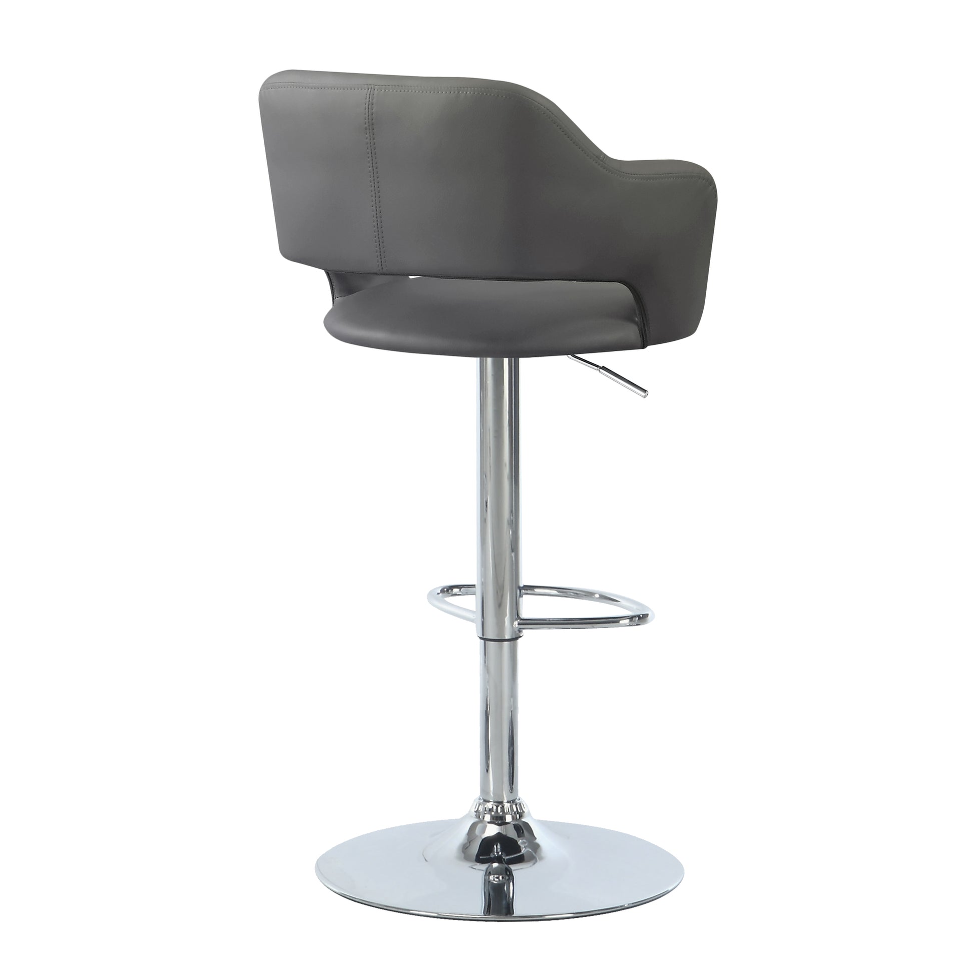 title:Bar Stool, Swivel, Bar Height, Adjustable, Chrome Metal, Grey Leather Look, Contemporary, Modern;color:Light Grey