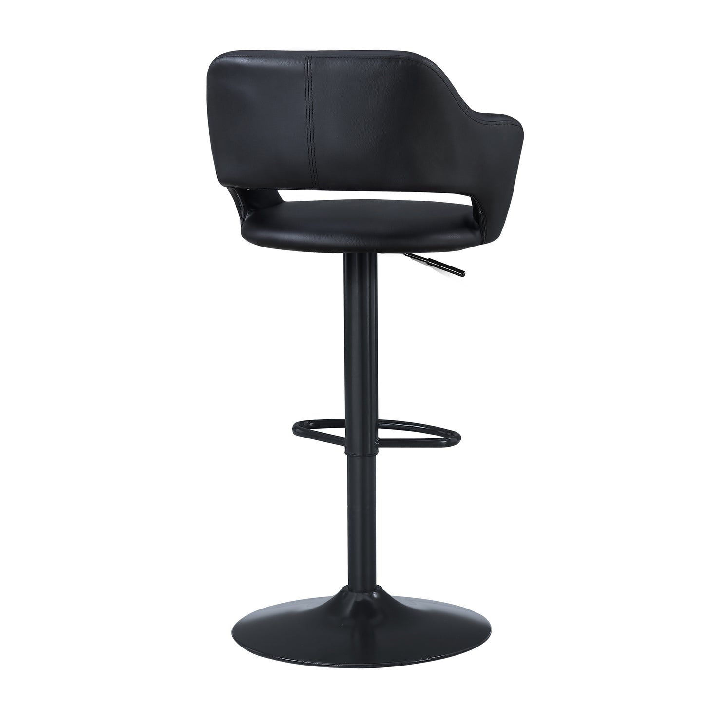 title:Bar Stool, Swivel, Bar Height, Adjustable, Black Metal, Leather Look, Contemporary, Modern;color:Black