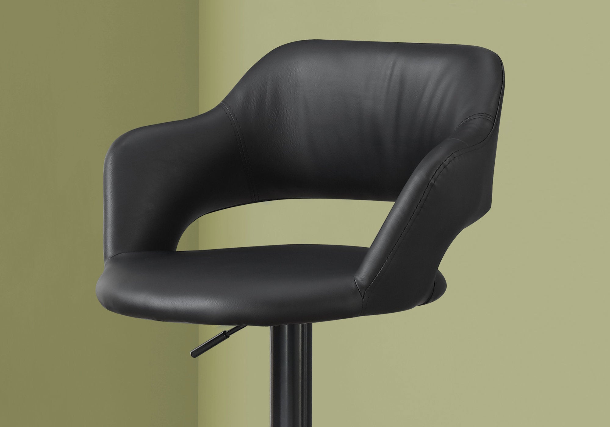 title:Bar Stool, Swivel, Bar Height, Adjustable, Black Metal, Leather Look, Contemporary, Modern;color:Black