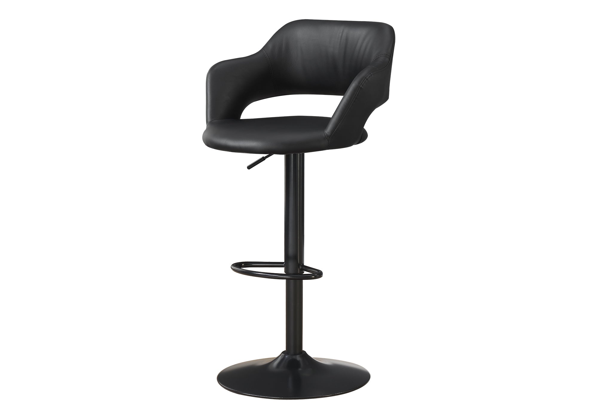 title:Bar Stool, Swivel, Bar Height, Adjustable, Black Metal, Leather Look, Contemporary, Modern;color:Black