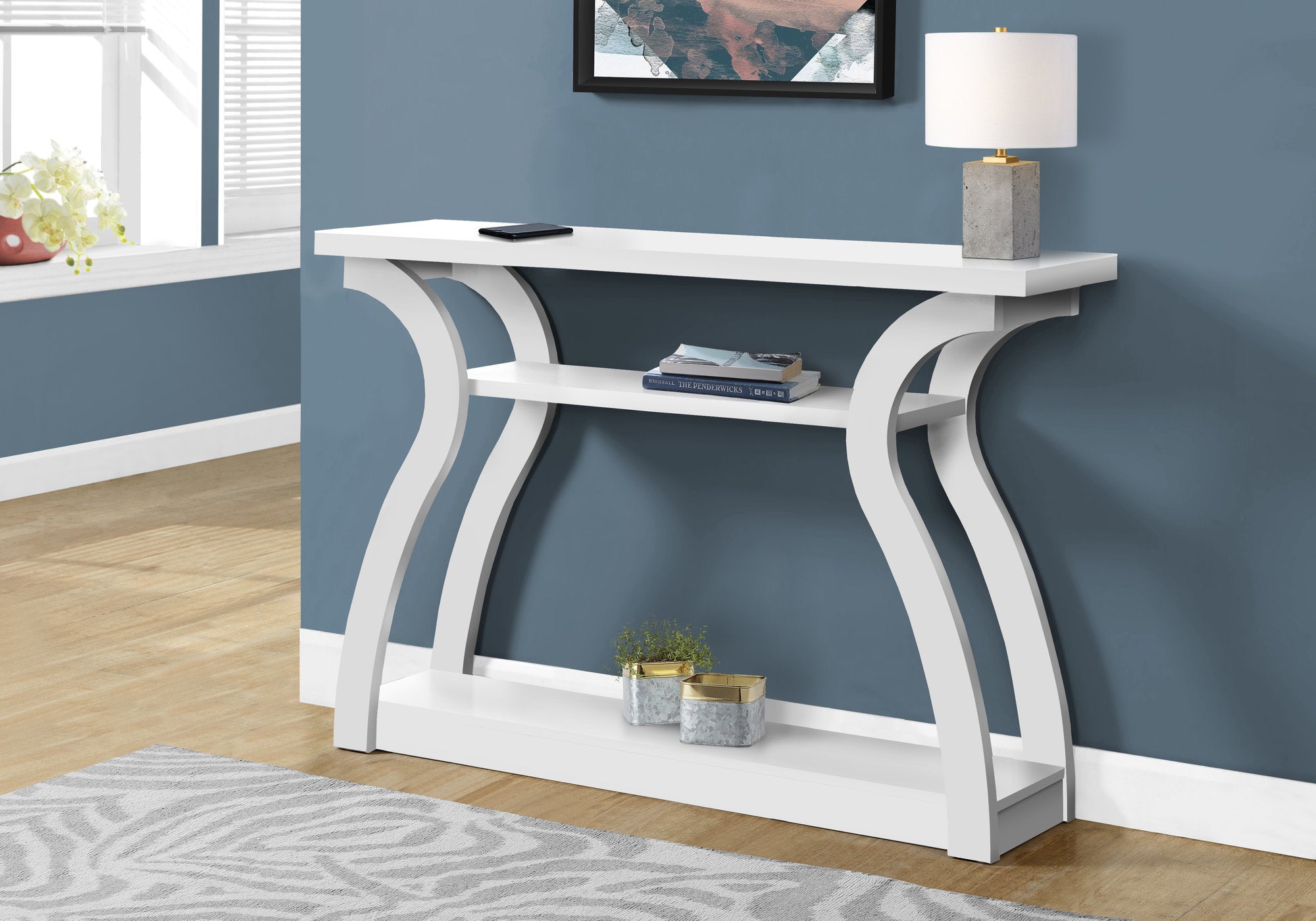 title:Accent Table, Console, Entryway, Narrow, Sofa, Living Room, Bedroom, White Laminate, Contemporary, Modern;color:White