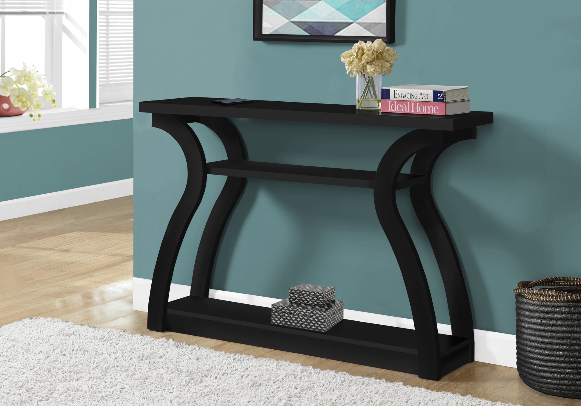 title:Accent Table, Console, Entryway, Narrow, Sofa, Living Room, Bedroom, Black Laminate, Contemporary, Modern;color:Black