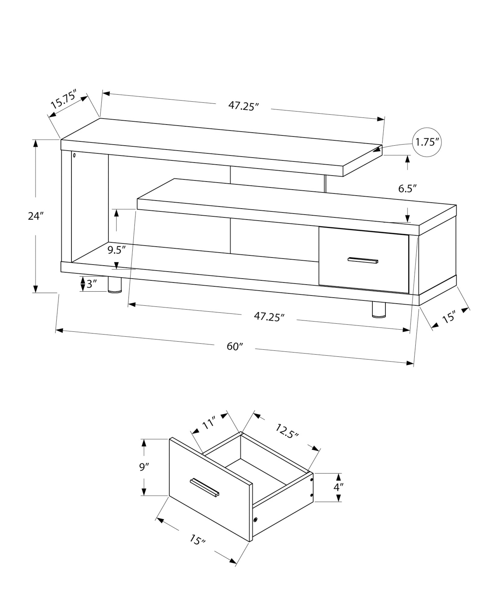 title:Tv Stand, 60 Inch, Console, Media Entertainment Center, Storage Cabinet, Living Room, Bedroom, White Laminate, Contemporary, Modern;color:White