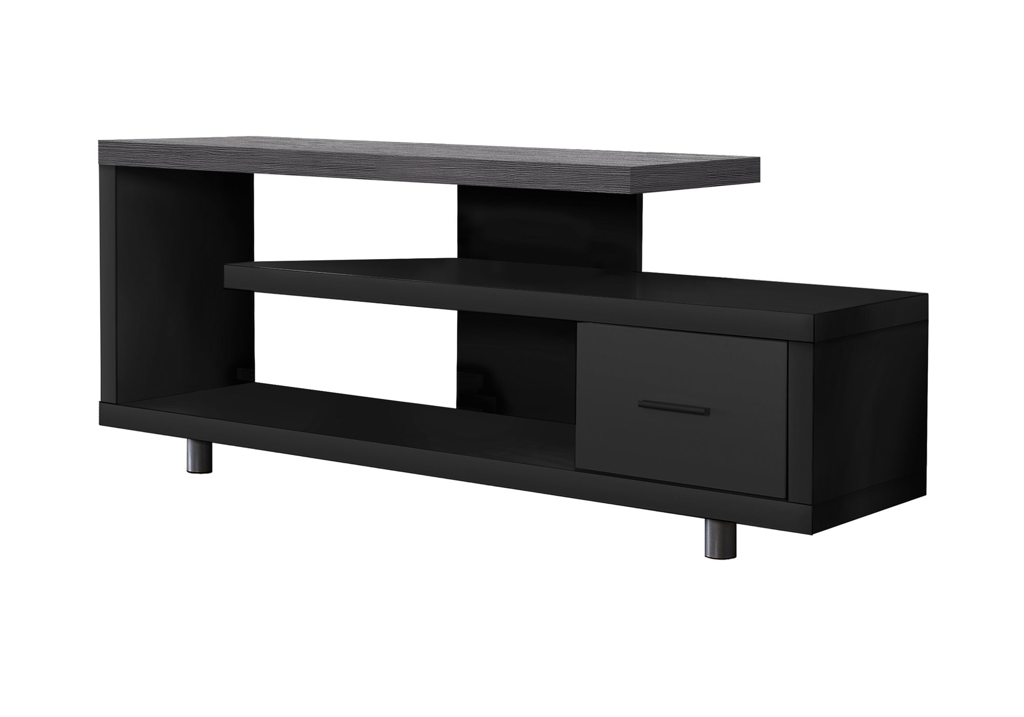 title:Tv Stand, 60 Inch, Console, Media Entertainment Center, Storage Cabinet, Living Room, Bedroom, Black And Grey Laminate, Contemporary, Modern;color:Black