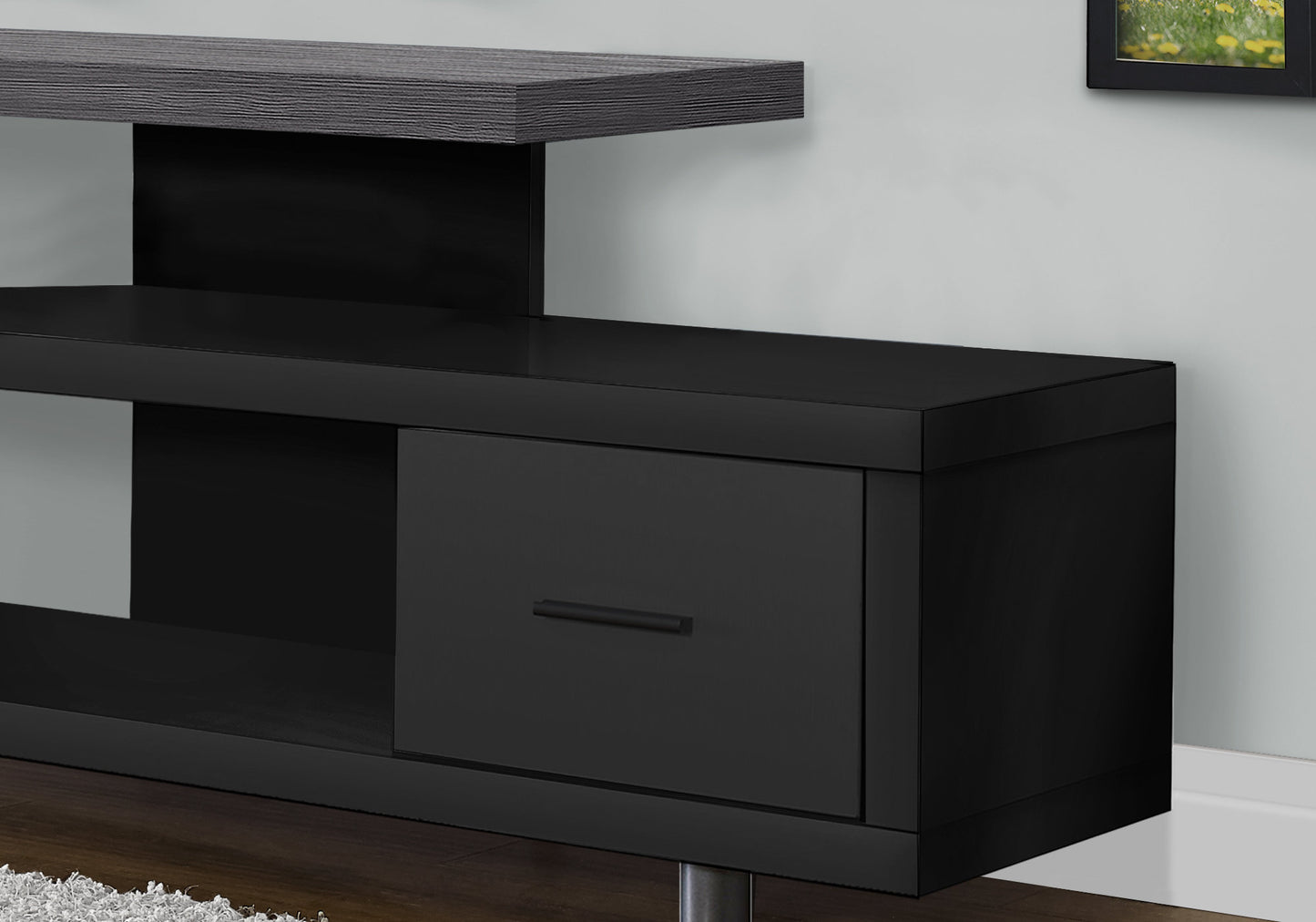 title:Tv Stand, 60 Inch, Console, Media Entertainment Center, Storage Cabinet, Living Room, Bedroom, Black And Grey Laminate, Contemporary, Modern;color:Black