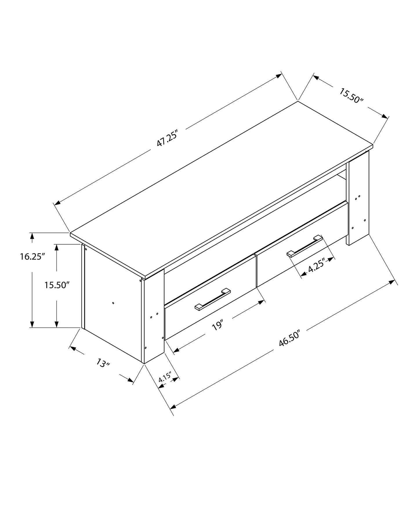 title:Tv Stand, 48 Inch, Console, Media Entertainment Center, Storage Drawers, Living Room, Bedroom, White Laminate, Contemporary, Modern;color:White