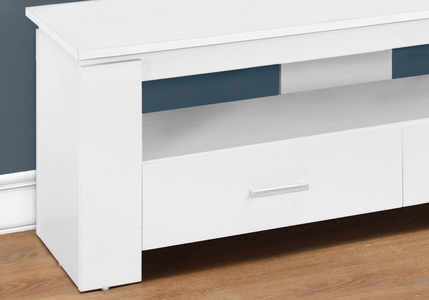 title:Tv Stand, 48 Inch, Console, Media Entertainment Center, Storage Drawers, Living Room, Bedroom, White Laminate, Contemporary, Modern;color:White