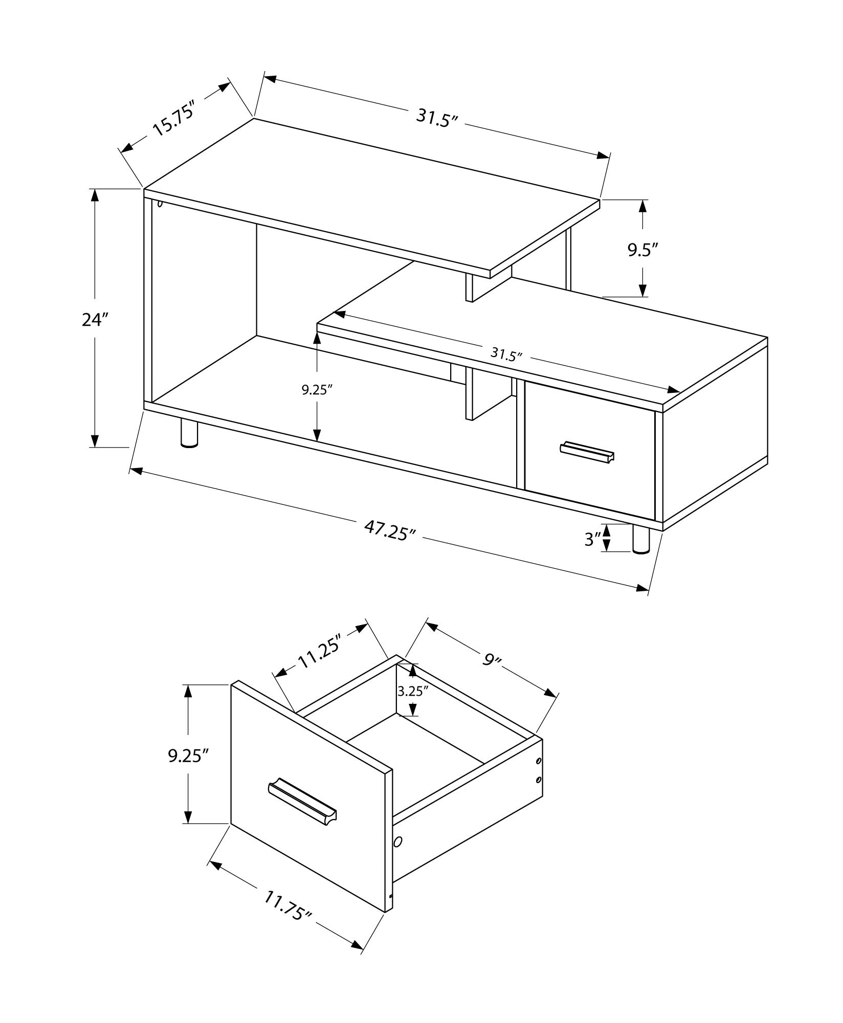 title:Tv Stand, 48 Inch, Console, Media Entertainment Center, Storage Drawer, Living Room, Bedroom, Brown Laminate, Contemporary, Modern;color:Brown