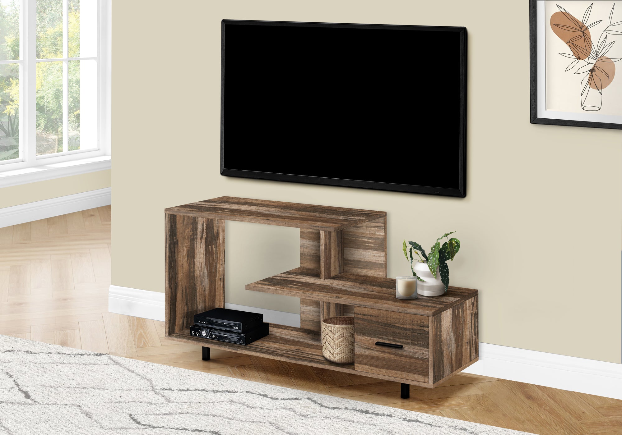 title:Tv Stand, 48 Inch, Console, Media Entertainment Center, Storage Drawer, Living Room, Bedroom, Brown Laminate, Contemporary, Modern;color:Brown