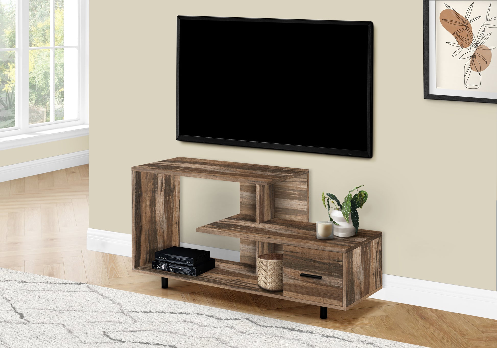 title:Tv Stand, 48 Inch, Console, Media Entertainment Center, Storage Drawer, Living Room, Bedroom, Brown Laminate, Contemporary, Modern;color:Brown