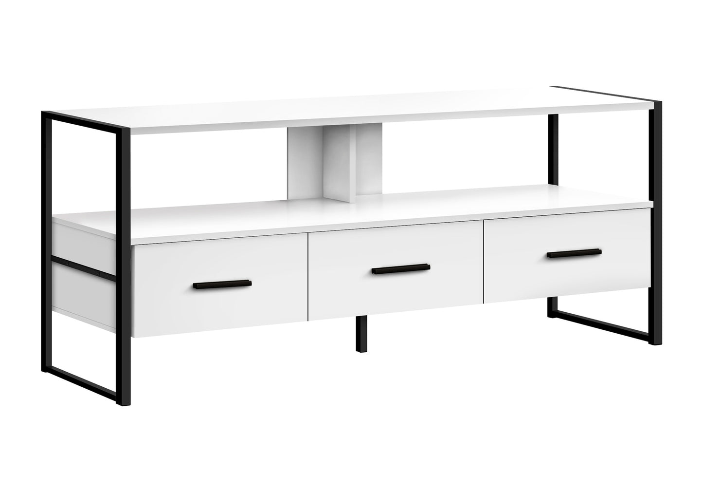 title:Tv Stand, 48 Inch, Console, Media Entertainment Center, Storage Drawers, Living Room, Bedroom, White Laminate, Black Metal, Contemporary, Modern;color:White