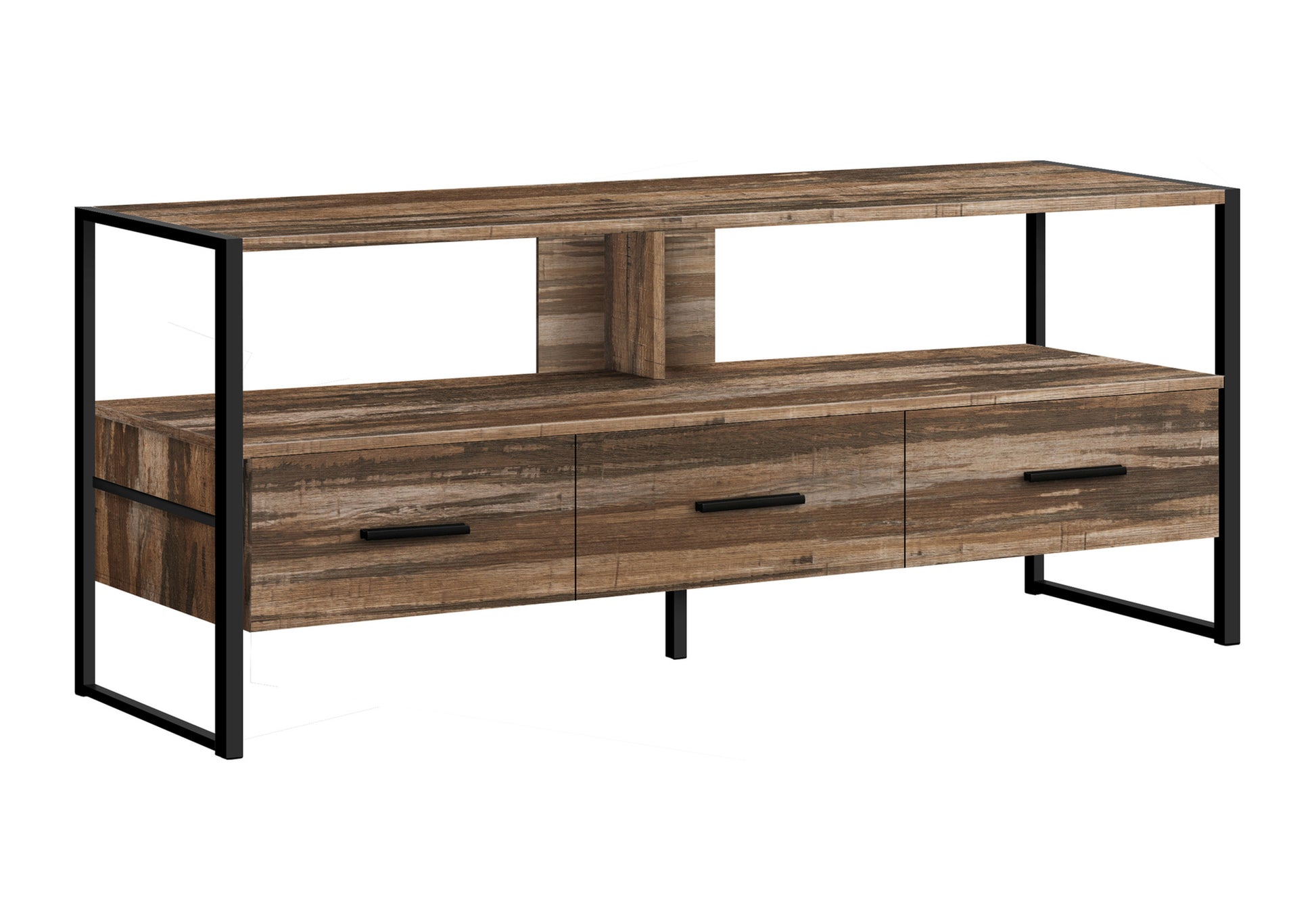 title:Tv Stand, 48 Inch, Console, Media Entertainment Center, Storage Drawers, Living Room, Bedroom, Brown Laminate, Black Metal, Contemporary, Modern;color:Brown