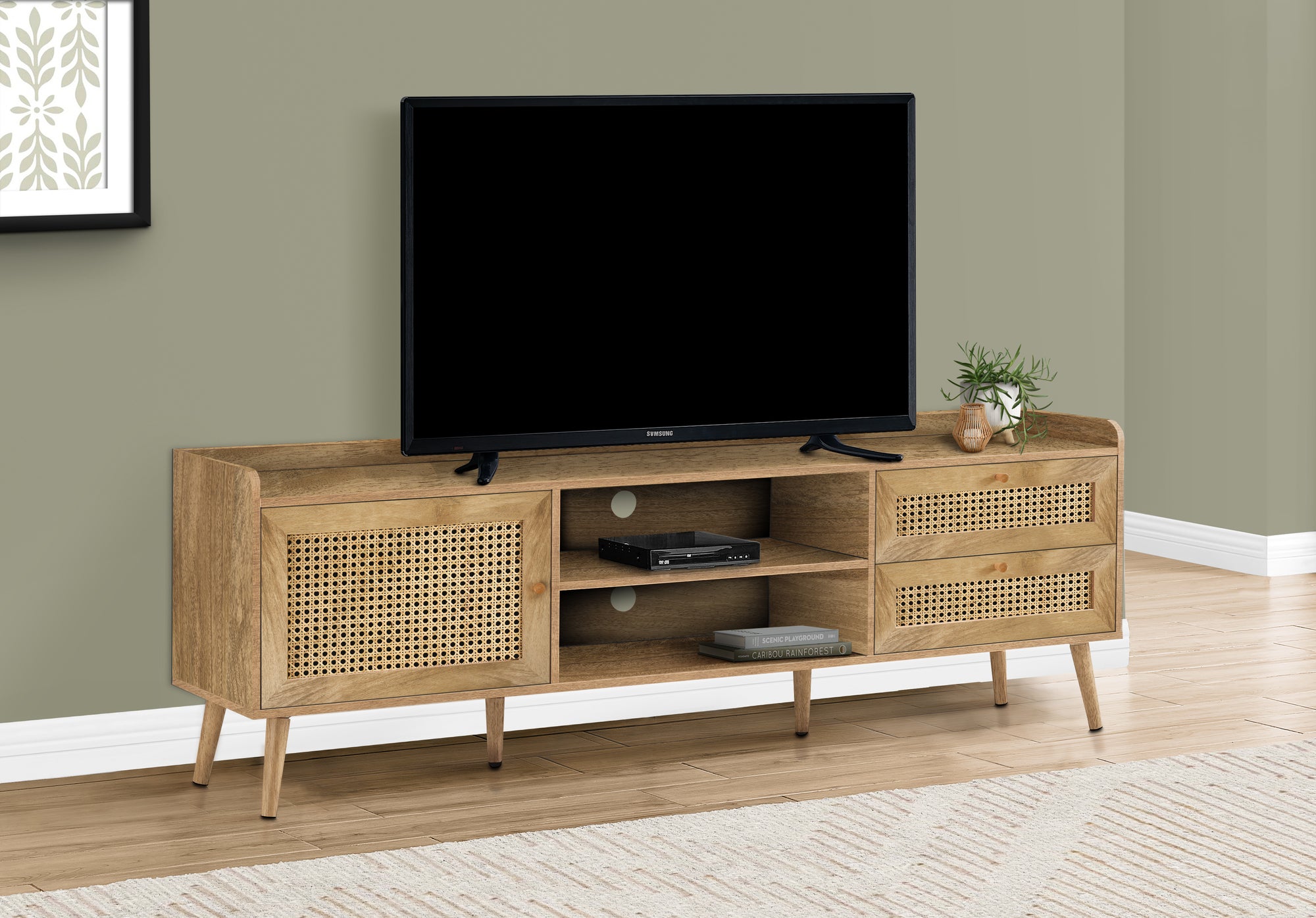 title:Tv Stand, 72 Inch, Console, Media Entertainment Center, Storage Cabinet, Living Room, Bedroom, Walnut Laminate, Wood Legs, Transitional;color:Walnut