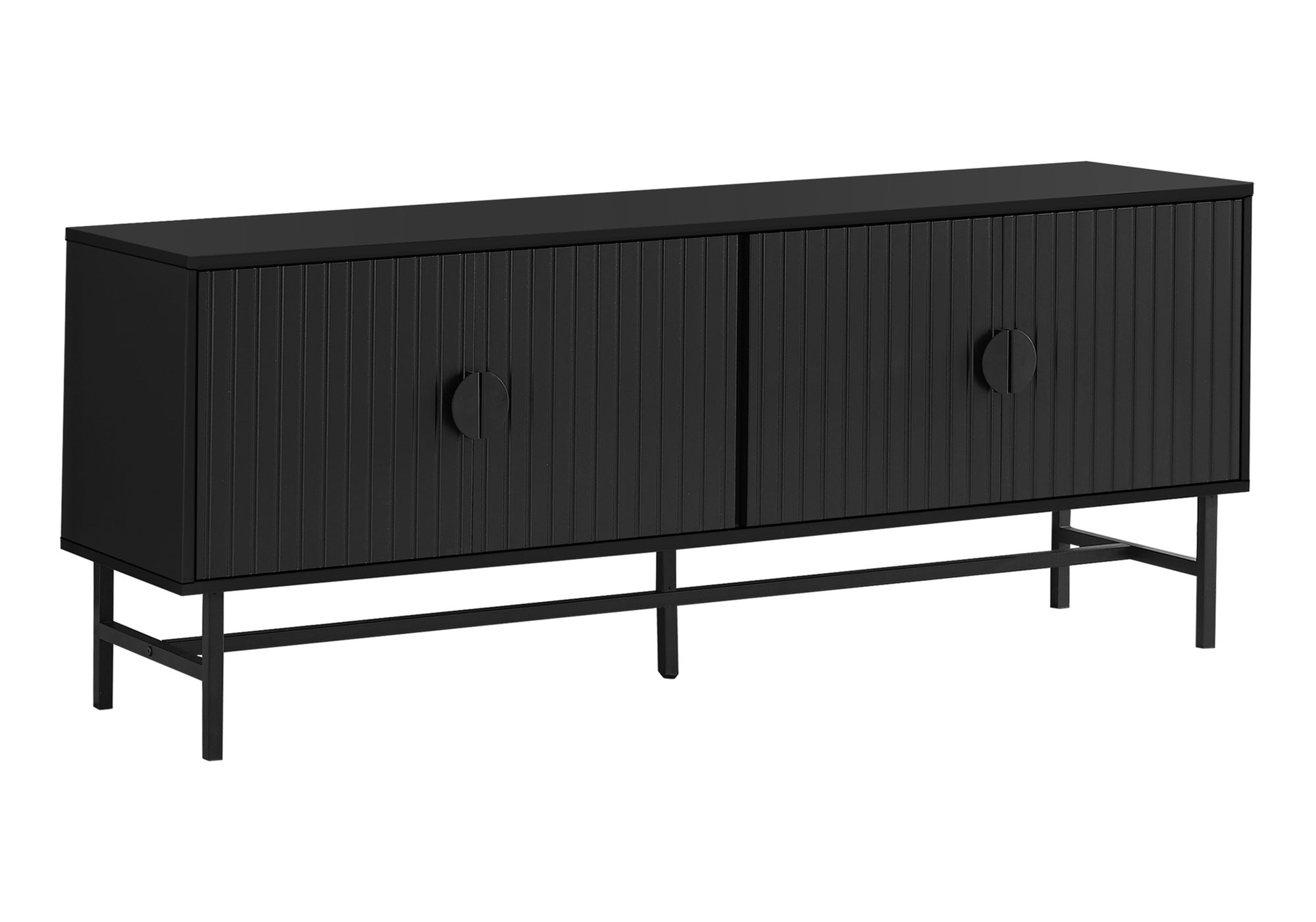 title:Tv Stand, 60 Inch, Console, Media Entertainment Center, Storage Cabinet, Living Room, Bedroom, Black Laminate, Black Metal, Contemporary, Modern;color:Black