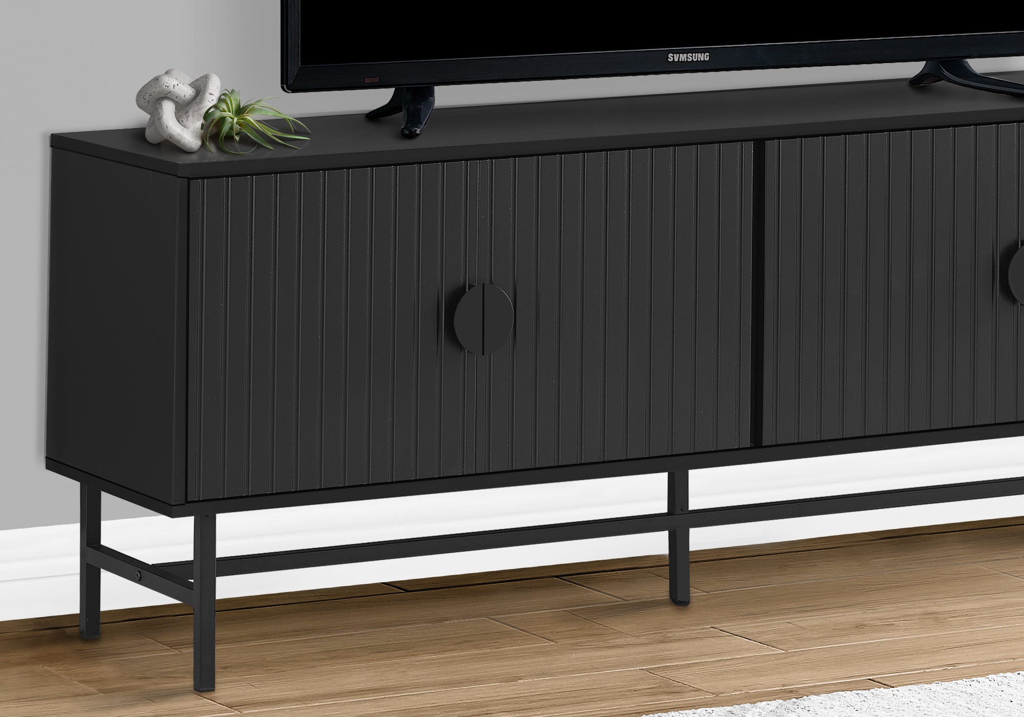 title:Tv Stand, 60 Inch, Console, Media Entertainment Center, Storage Cabinet, Living Room, Bedroom, Black Laminate, Black Metal, Contemporary, Modern;color:Black