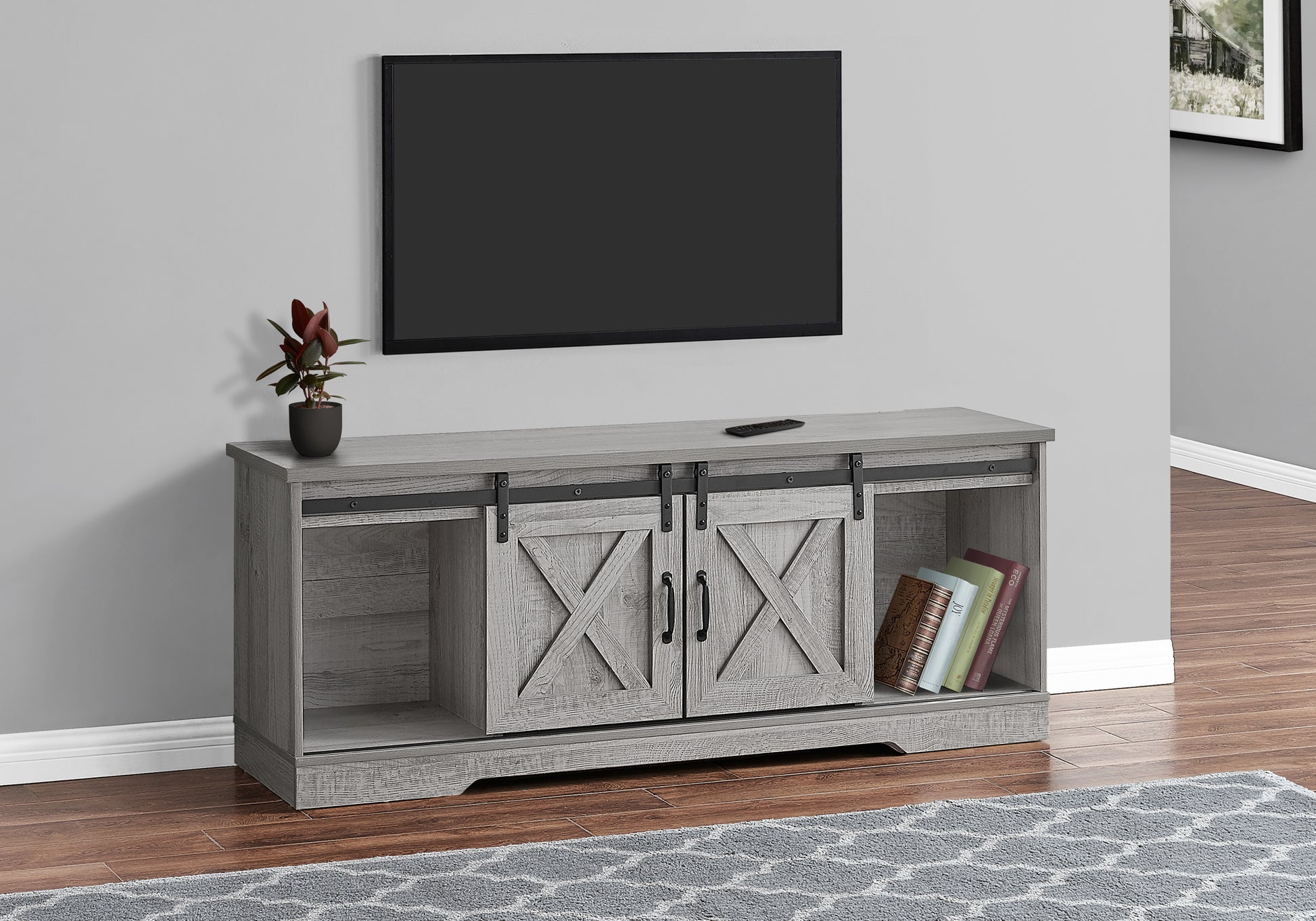 title:Tv Stand, 60 Inch, Console, Media Entertainment Center, Storage Cabinet, Living Room, Bedroom, Grey Laminate, Transitional;color:Grey