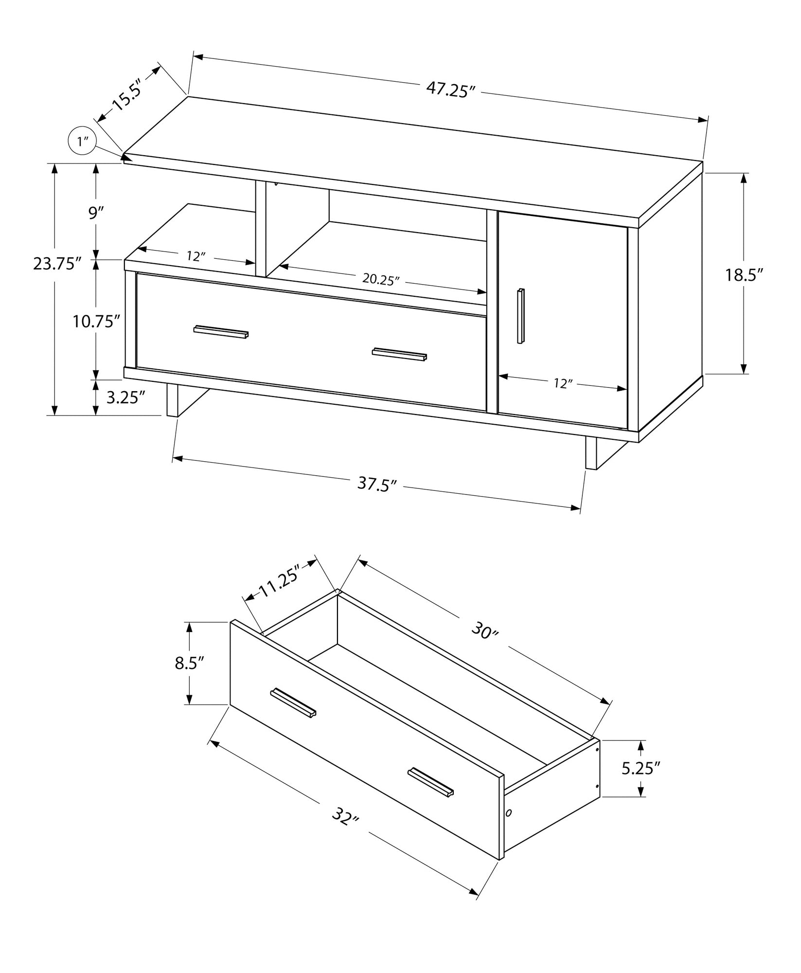 title:Tv Stand, 48 Inch, Console, Media Entertainment Center, Storage Cabinet, Drawers, Living Room, Bedroom, Black And Grey Laminate, Contemporary, Modern;color:Black