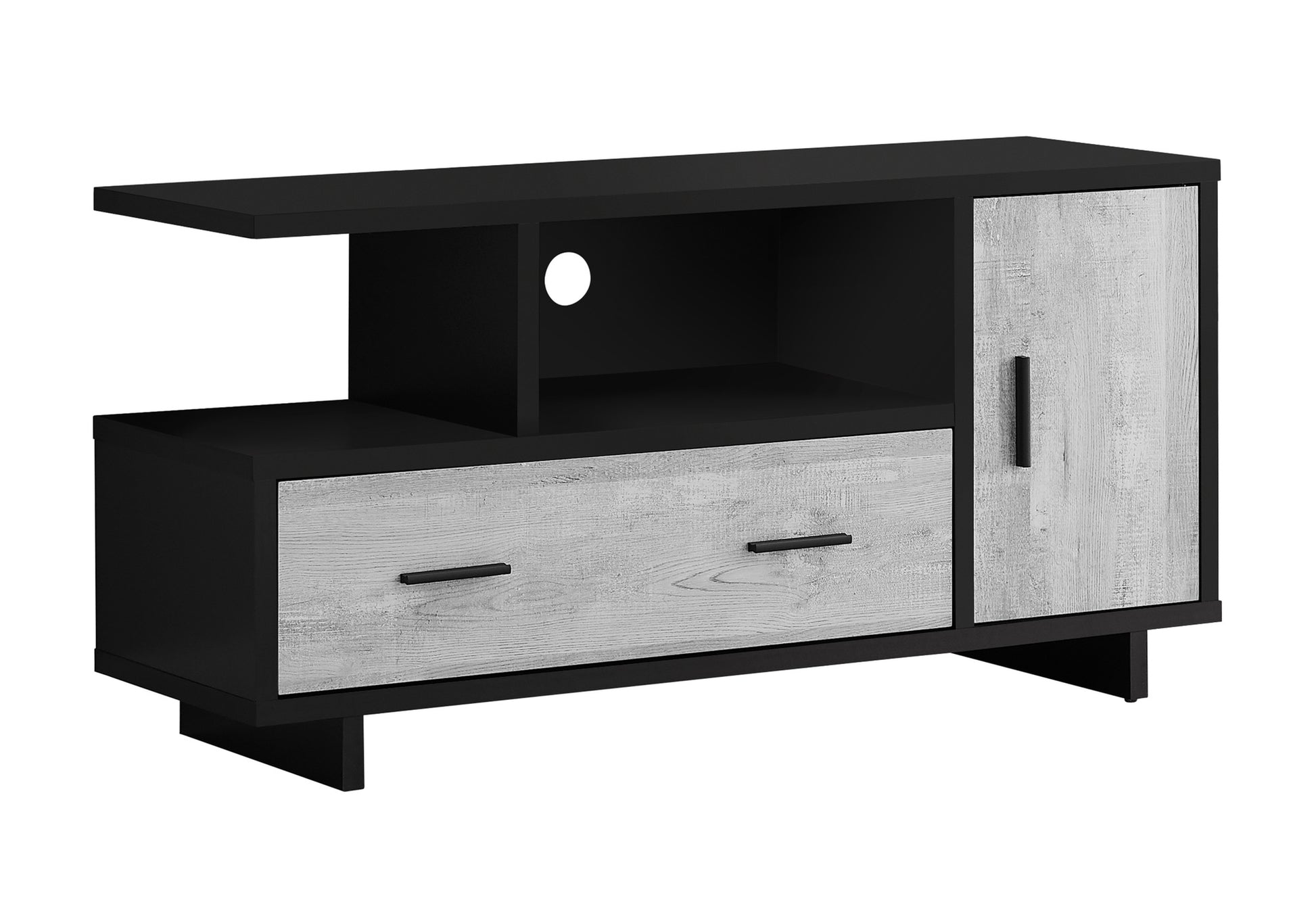 title:Tv Stand, 48 Inch, Console, Media Entertainment Center, Storage Cabinet, Drawers, Living Room, Bedroom, Black And Grey Laminate, Contemporary, Modern;color:Black