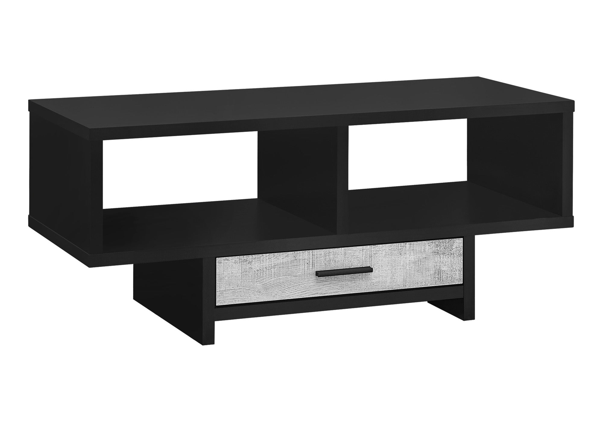 title:Coffee Table, Accent, Cocktail, Rectangular, Storage, Living Room, 42" L, Drawer, Black And Grey Laminate, Contemporary, Modern;color:Black