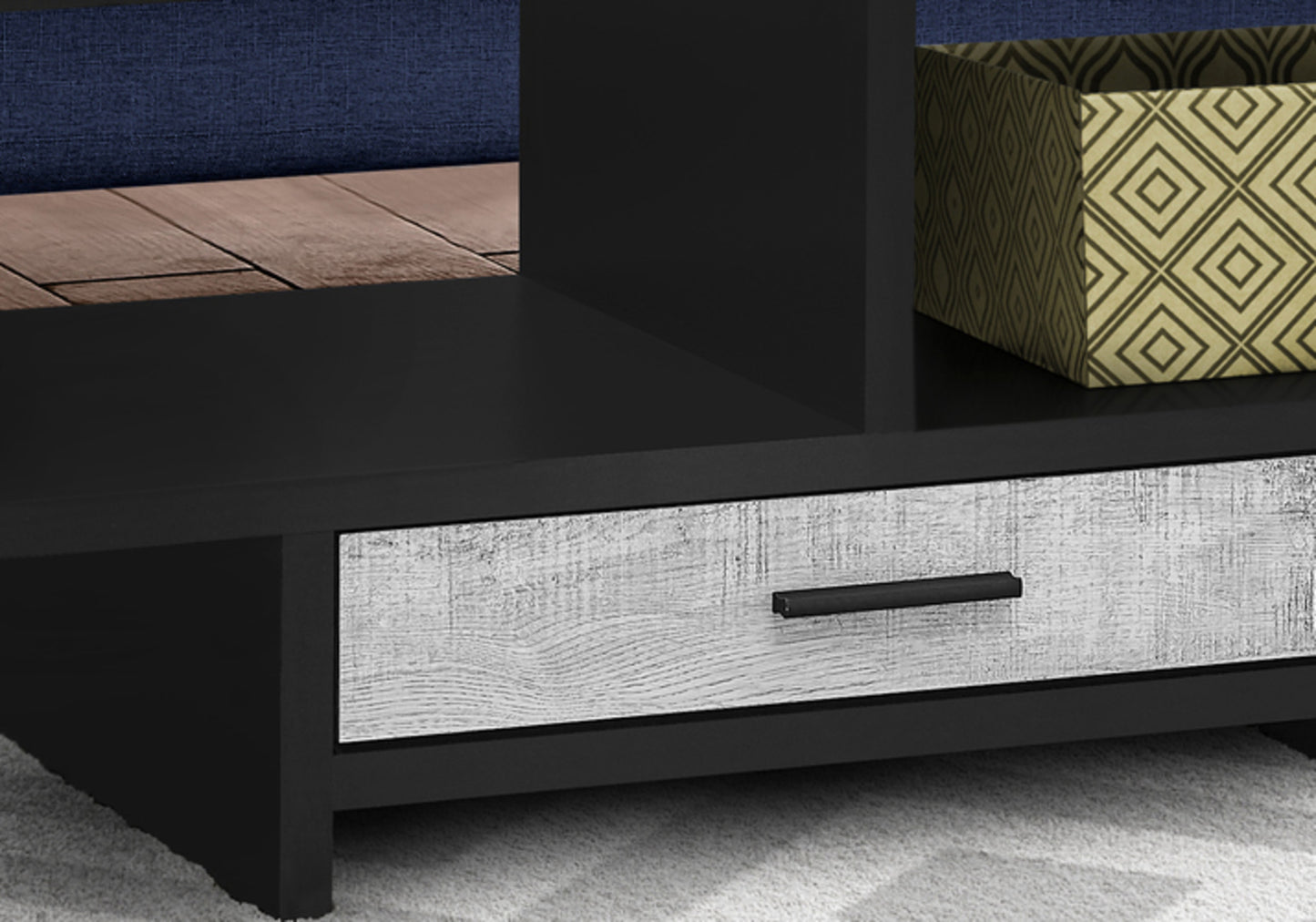 title:Coffee Table, Accent, Cocktail, Rectangular, Storage, Living Room, 42" L, Drawer, Black And Grey Laminate, Contemporary, Modern;color:Black