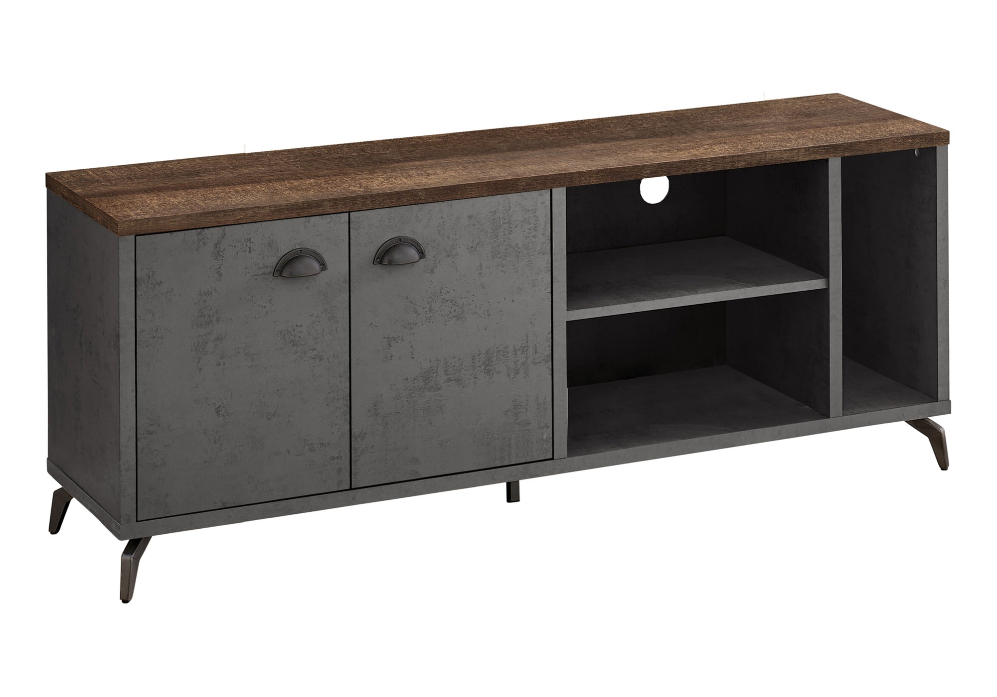 title:Tv Stand, 60 Inch, Console, Media Entertainment Center, Storage Cabinet, Living Room, Bedroom, Brown And Grey Laminate, Grey Metal, Contemporary, Modern;color:Grey