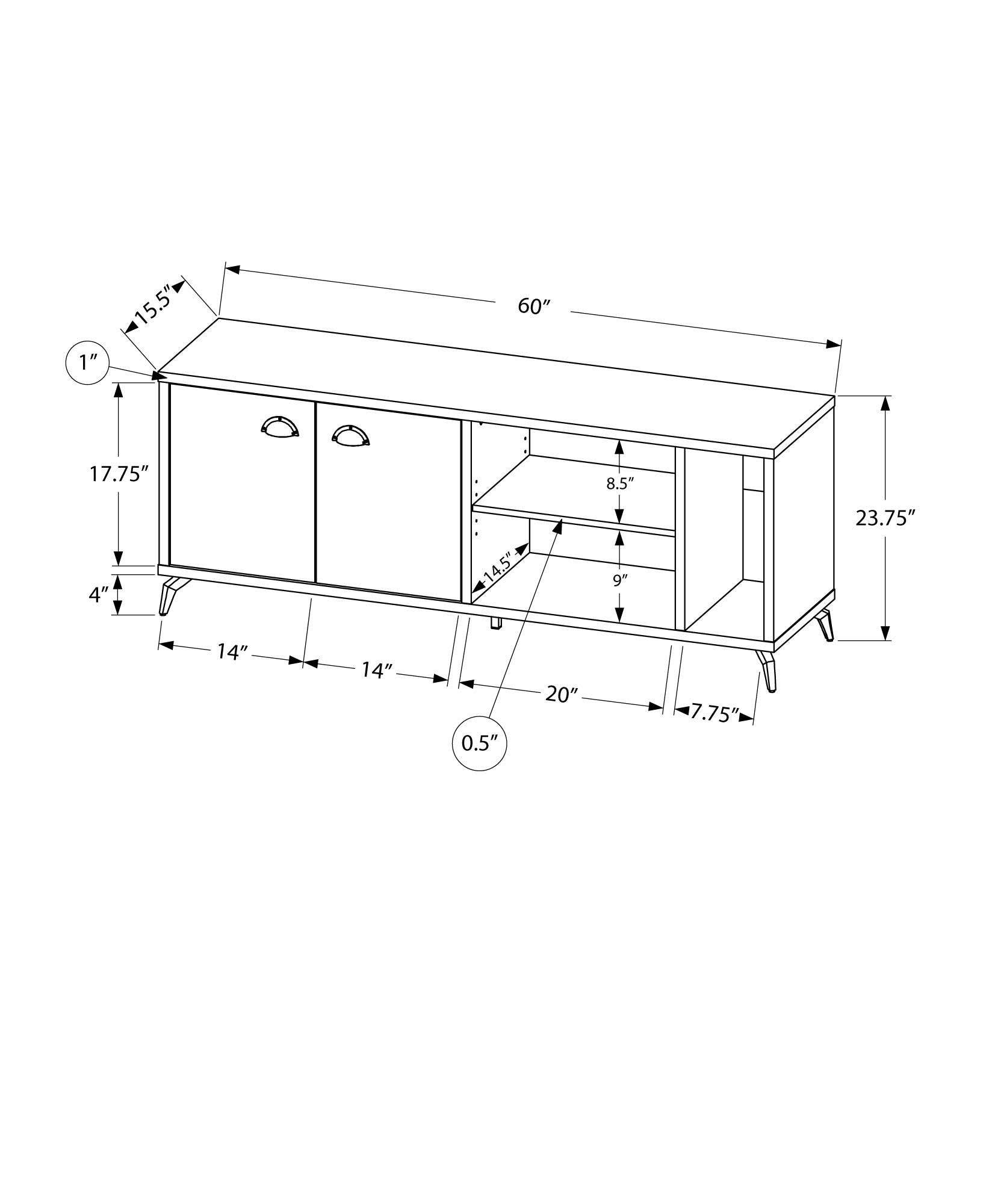 title:Tv Stand, 60 Inch, Console, Media Entertainment Center, Storage Cabinet, Living Room, Bedroom, Brown And Grey Laminate, Grey Metal, Contemporary, Modern;color:Grey