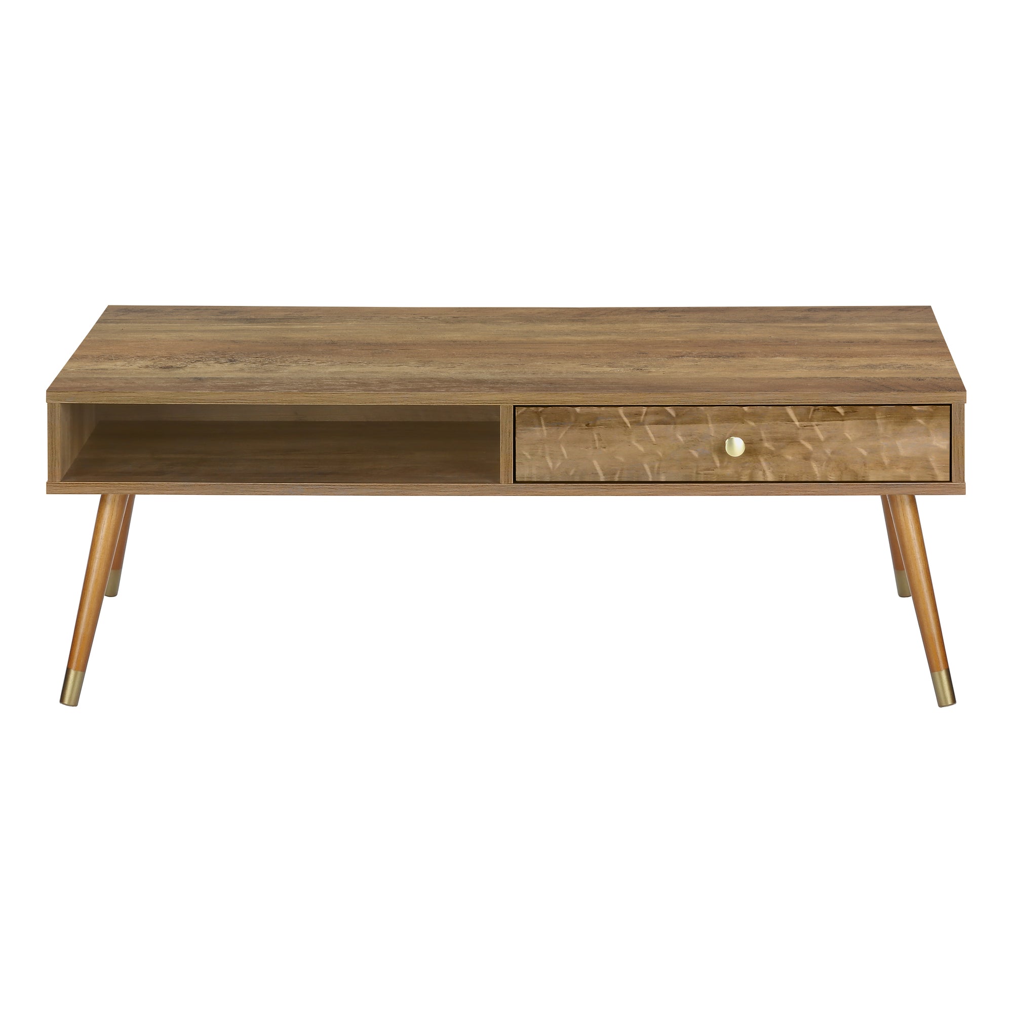 title:Coffee Table, Accent, Cocktail, Rectangular, Storage, Living Room, 44"l, Walnut Laminate, Wood Legs, Mid Century;color:Walnut