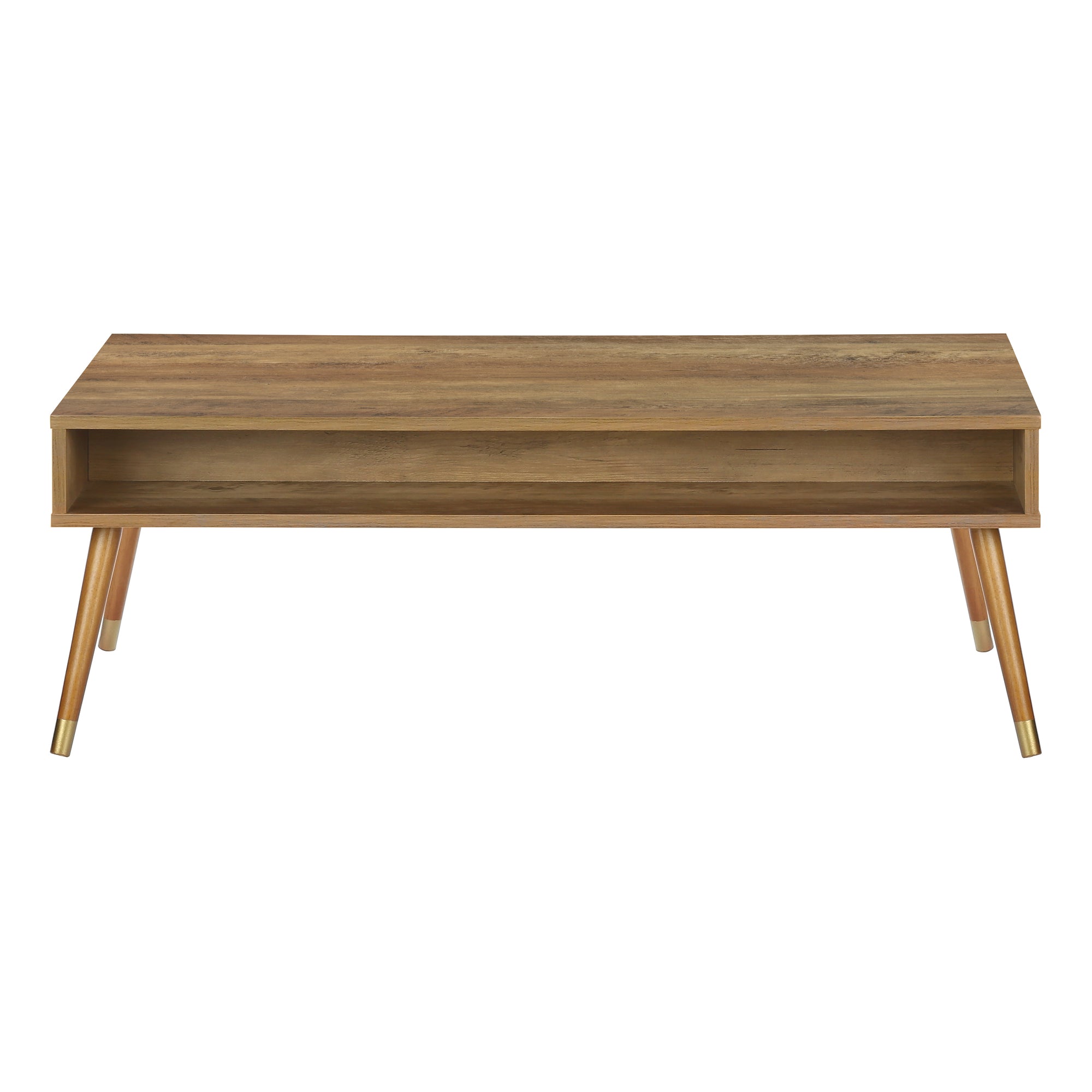 title:Coffee Table, Accent, Cocktail, Rectangular, Storage, Living Room, 44"l, Walnut Laminate, Wood Legs, Mid Century;color:Walnut