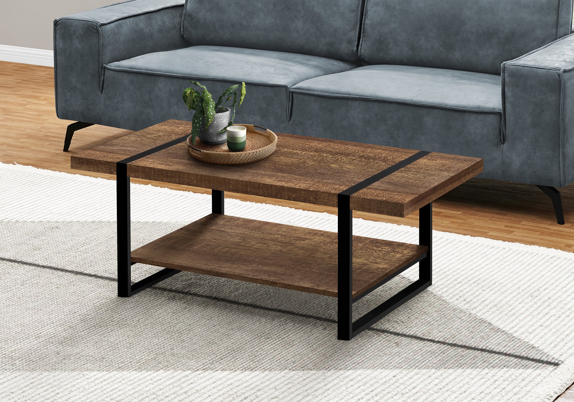 title:Coffee Table, Accent, Cocktail, Rectangular, Living Room, 48"l, Brown Laminate, Black Metal, Contemporary, Modern;color:Brown