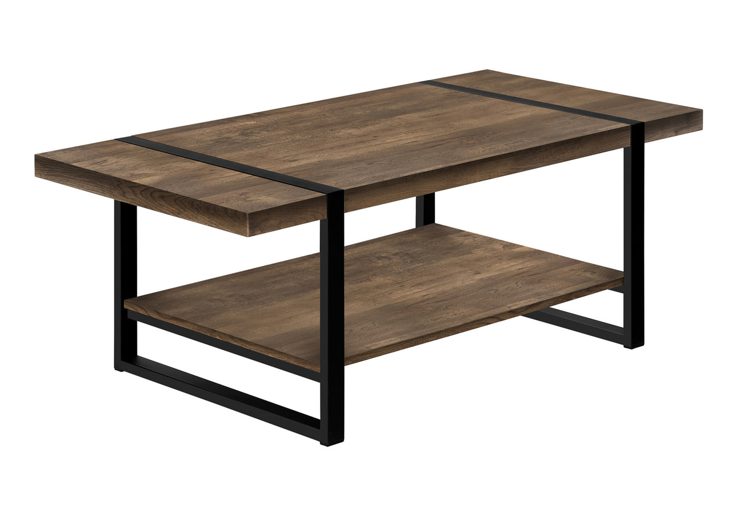 title:Coffee Table, Accent, Cocktail, Rectangular, Living Room, 48"l, Brown Laminate, Black Metal, Contemporary, Modern;color:Brown