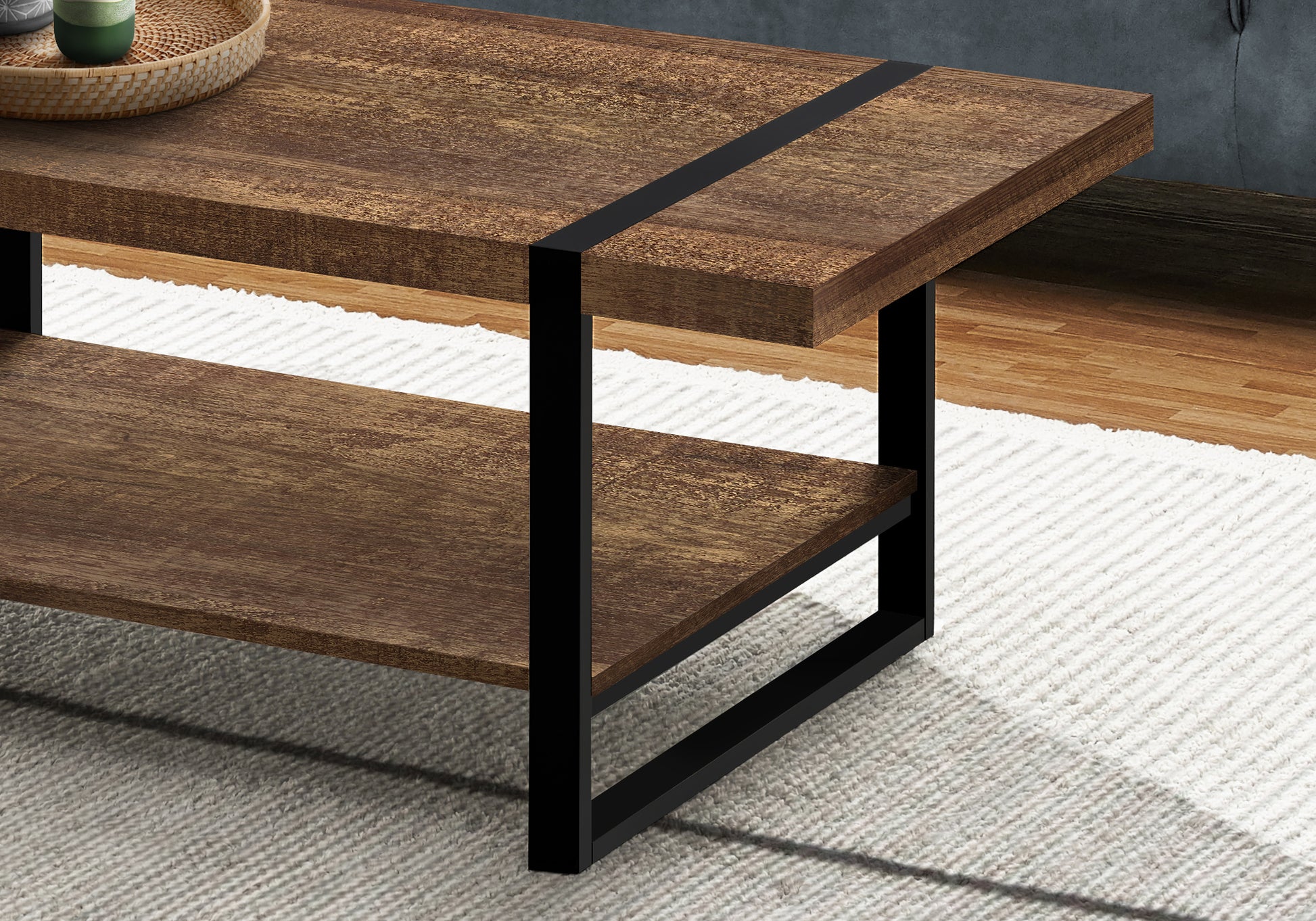 title:Coffee Table, Accent, Cocktail, Rectangular, Living Room, 48"l, Brown Laminate, Black Metal, Contemporary, Modern;color:Brown