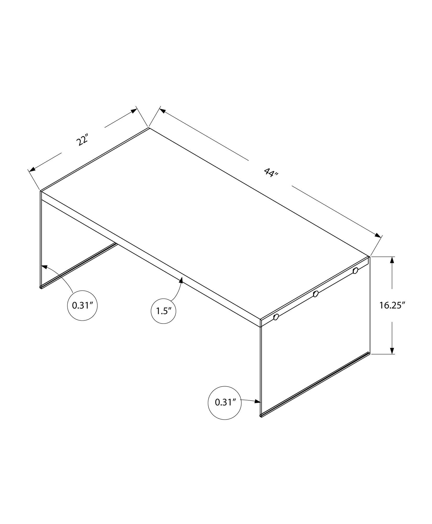 title:Coffee Table, Accent, Cocktail, Rectangular, Living Room, 44"l, Brown Laminate, Clear Tempered Glass, Contemporary, Modern;color:Dark Taupe