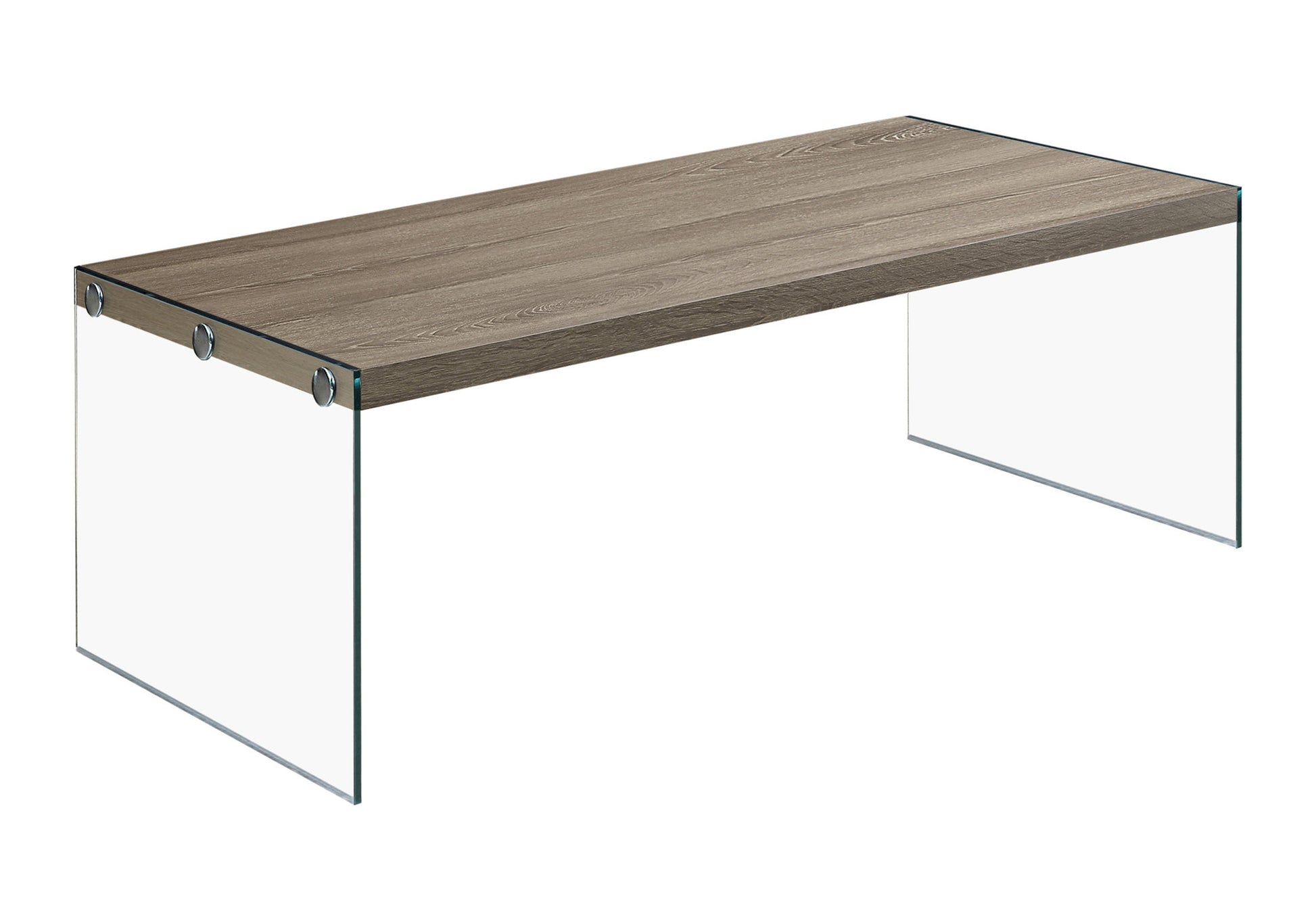 title:Coffee Table, Accent, Cocktail, Rectangular, Living Room, 44"l, Brown Laminate, Clear Tempered Glass, Contemporary, Modern;color:Dark Taupe